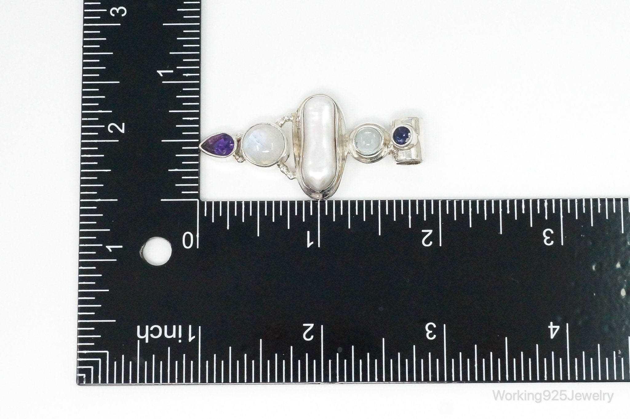 Large SJ Amethyst Blue Topaz Moonstone Iolite Sterling Silver Pendant