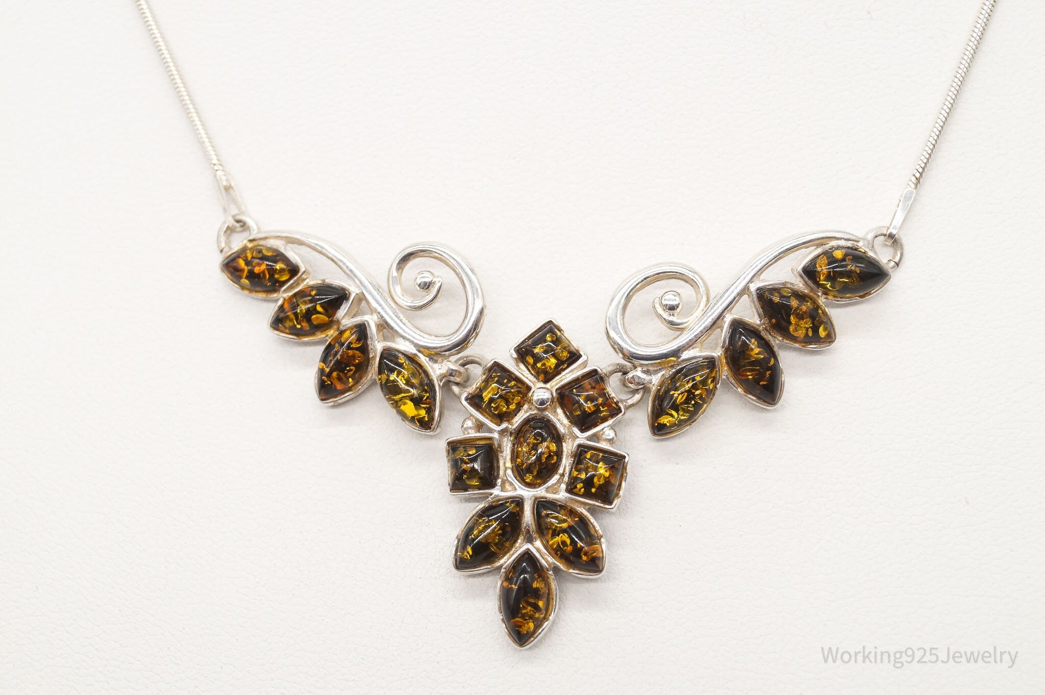 Vintage Amber Sterling Silver Necklace