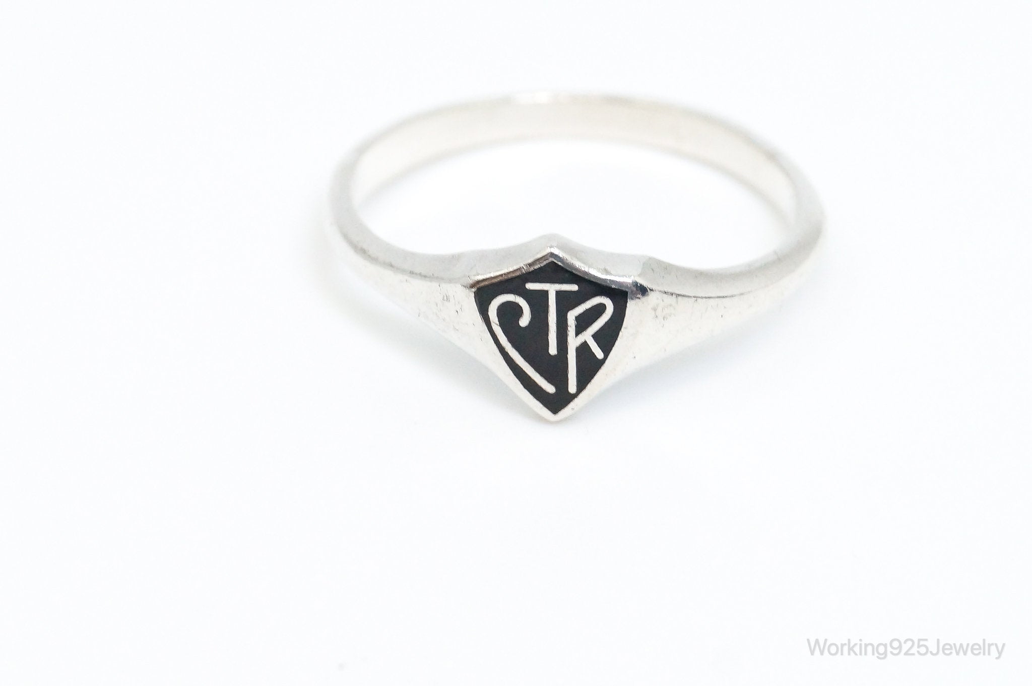 CTR "Choose The Right" Black Enamel Shield Sterling Silver Ring - Size 5.25