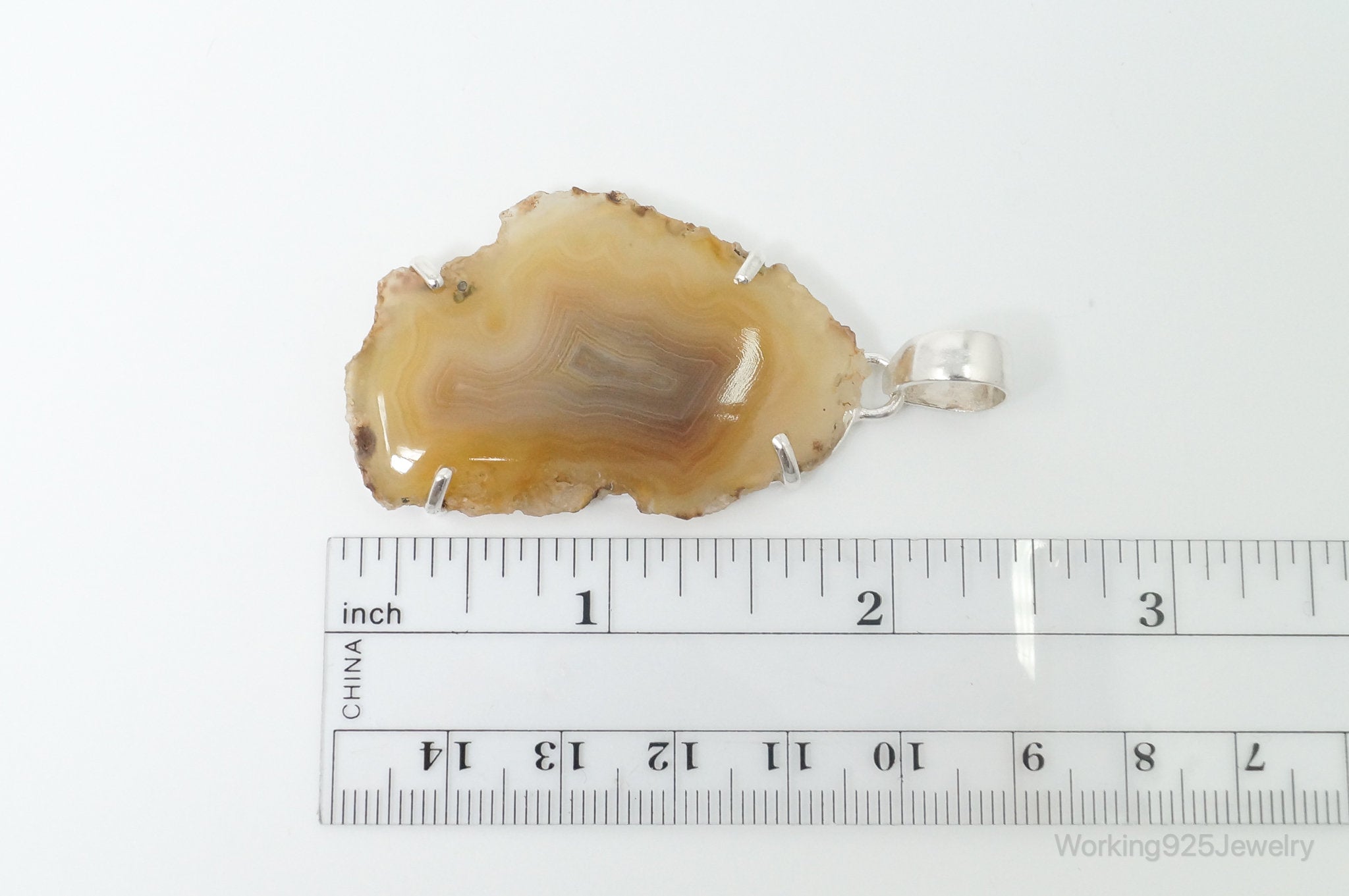 Large Vintage Brown Crazy Lace Agate Sterling Silver Necklace Pendant