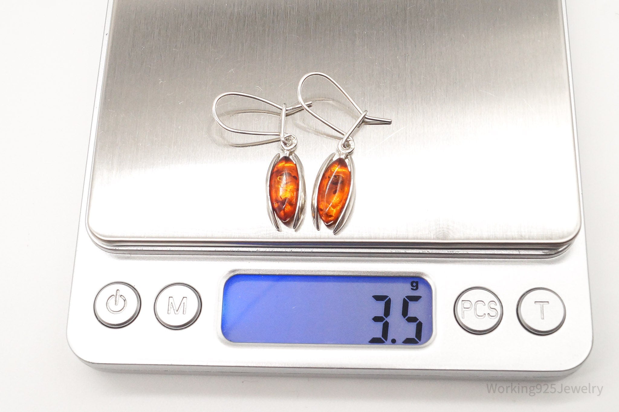 Vintage Amber Modernist Silver Earrings