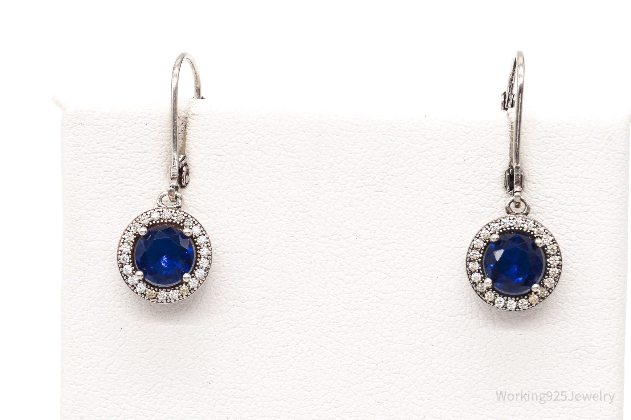 Vintage Designer IBB Lab Sapphire Cubic Zirconia Sterling Silver Earrings