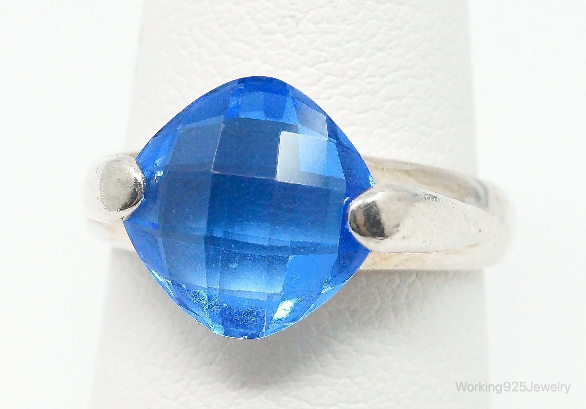 Vintage Blue Art Glass Modernist Sterling Silver Ring - Size 6