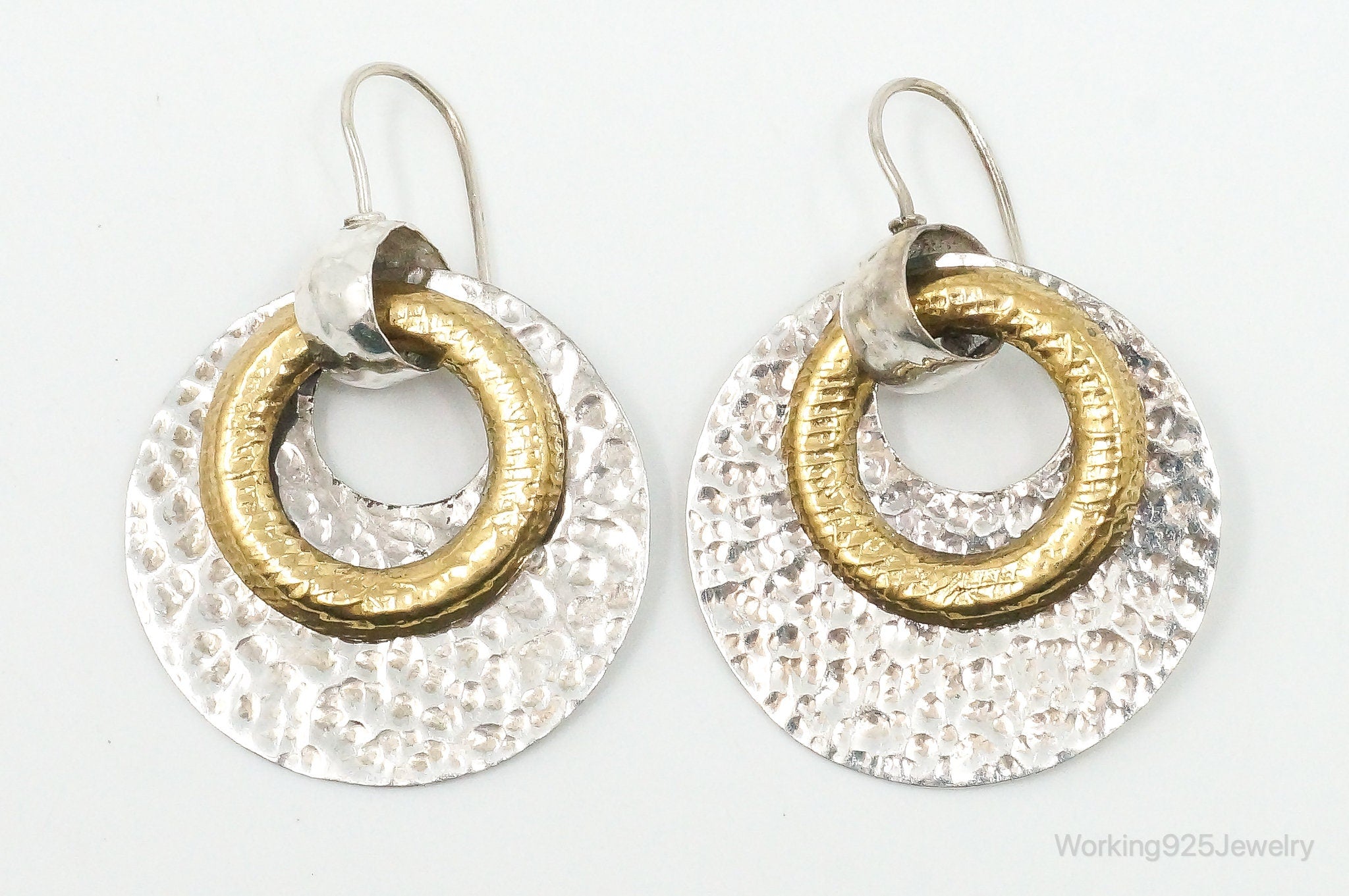 Vintage Brass Sterling Silver Hammered Style Earrings