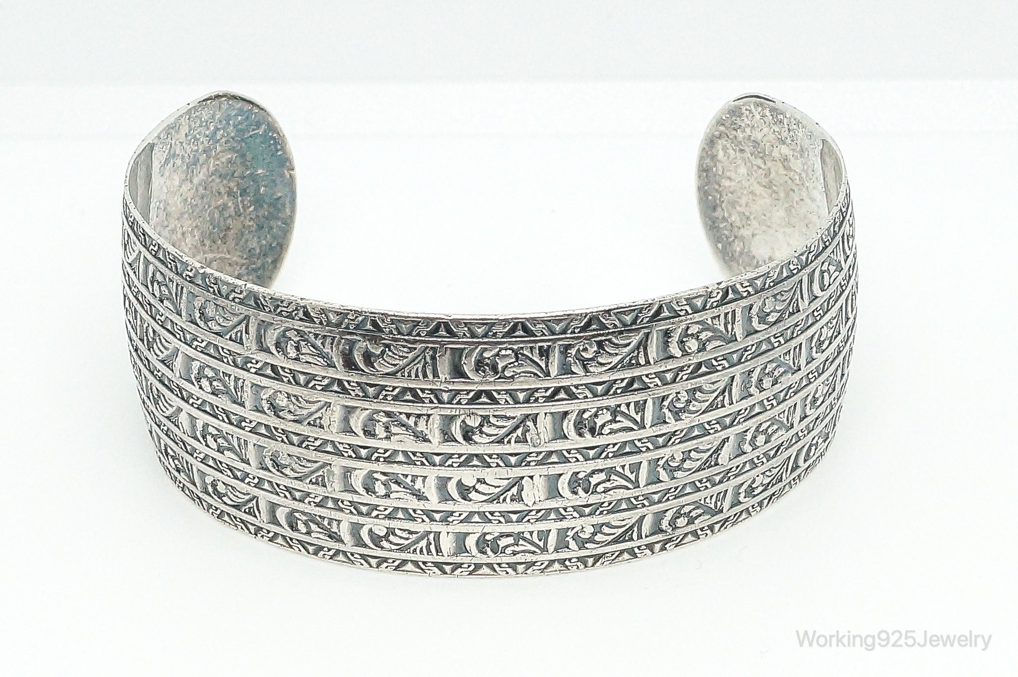 Antique Art Deco Etched Sterling Silver Cuff Bracelet