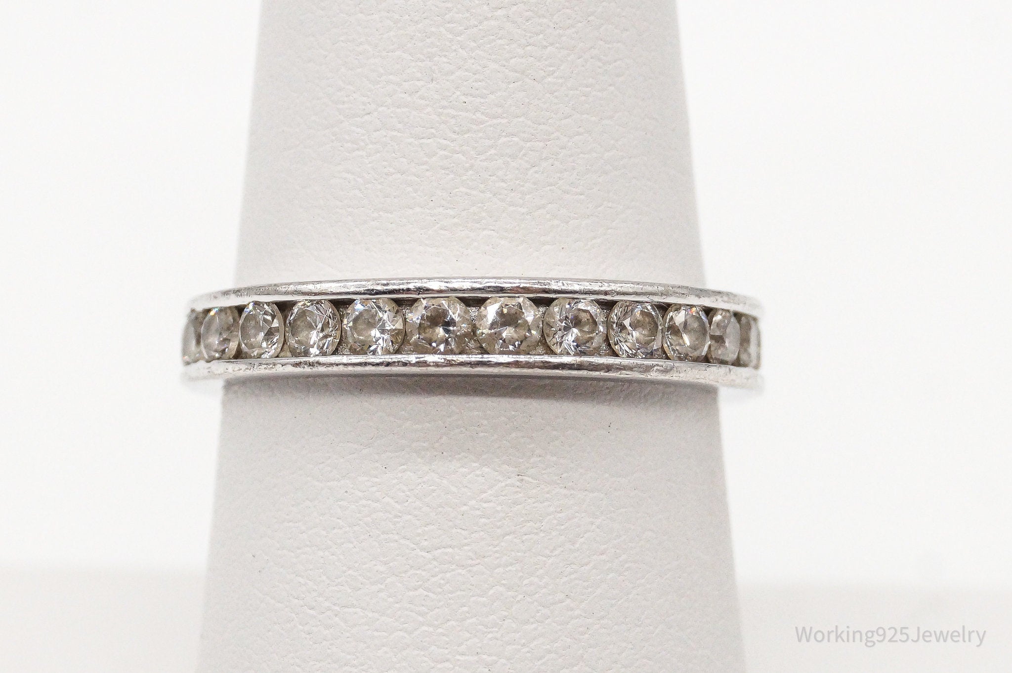 Vintage Cubic Zirconia Sterling Silver Eternity Band Ring - Size 7