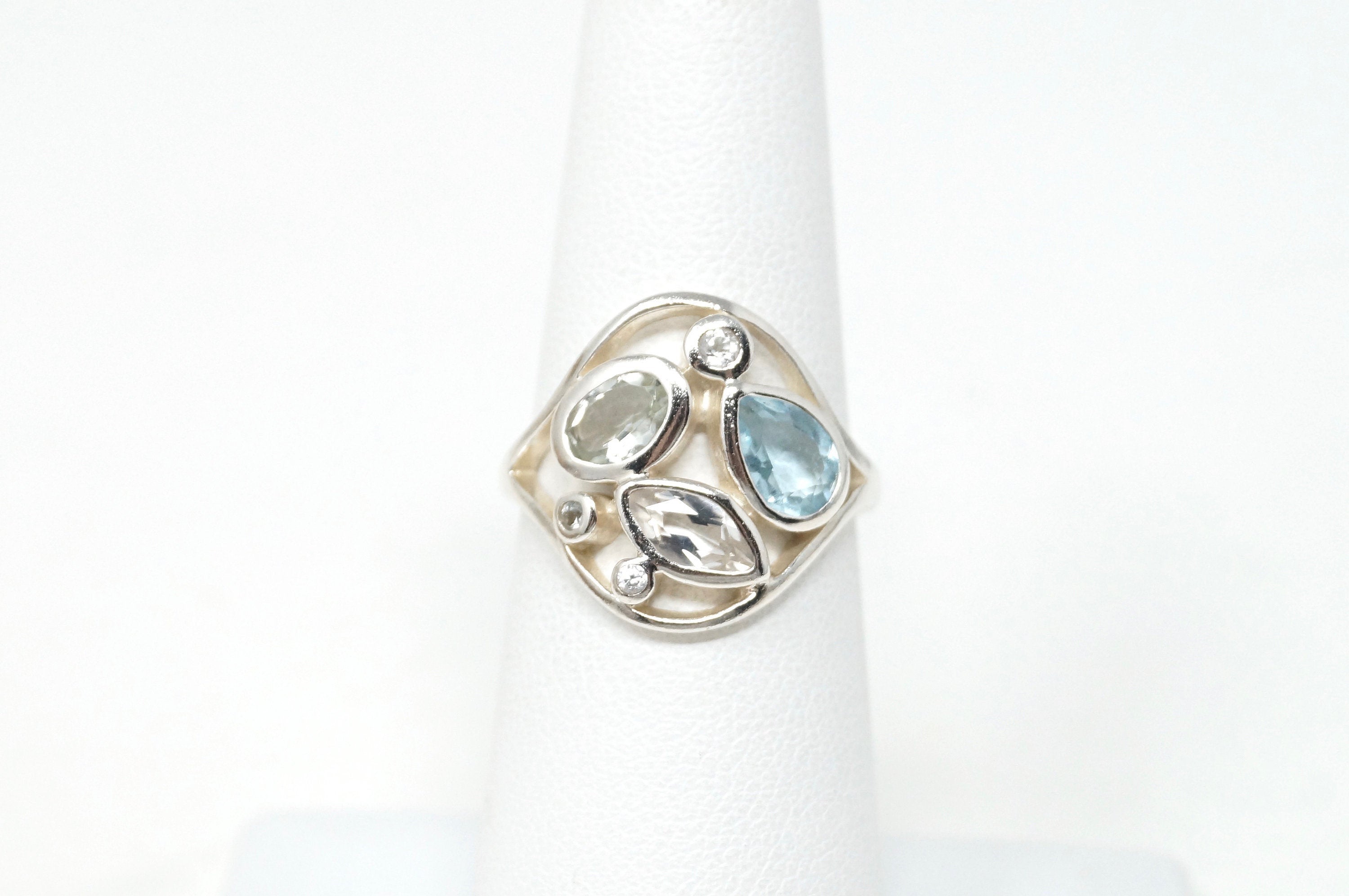 Elegant Vintage Designer BOMA Blue Topaz Aquamarine Sterling Silver Ring Size 6