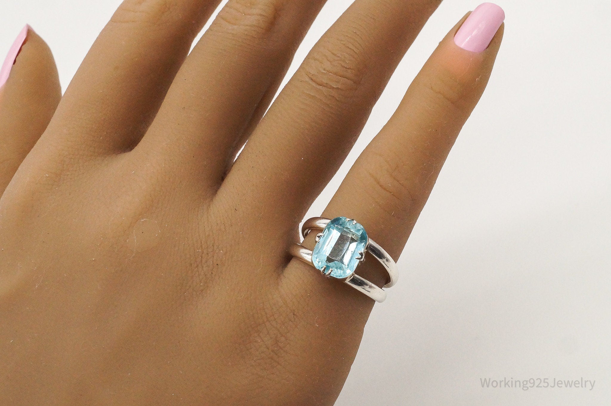 Vintage Blue Topaz Silver Ring - Size 6