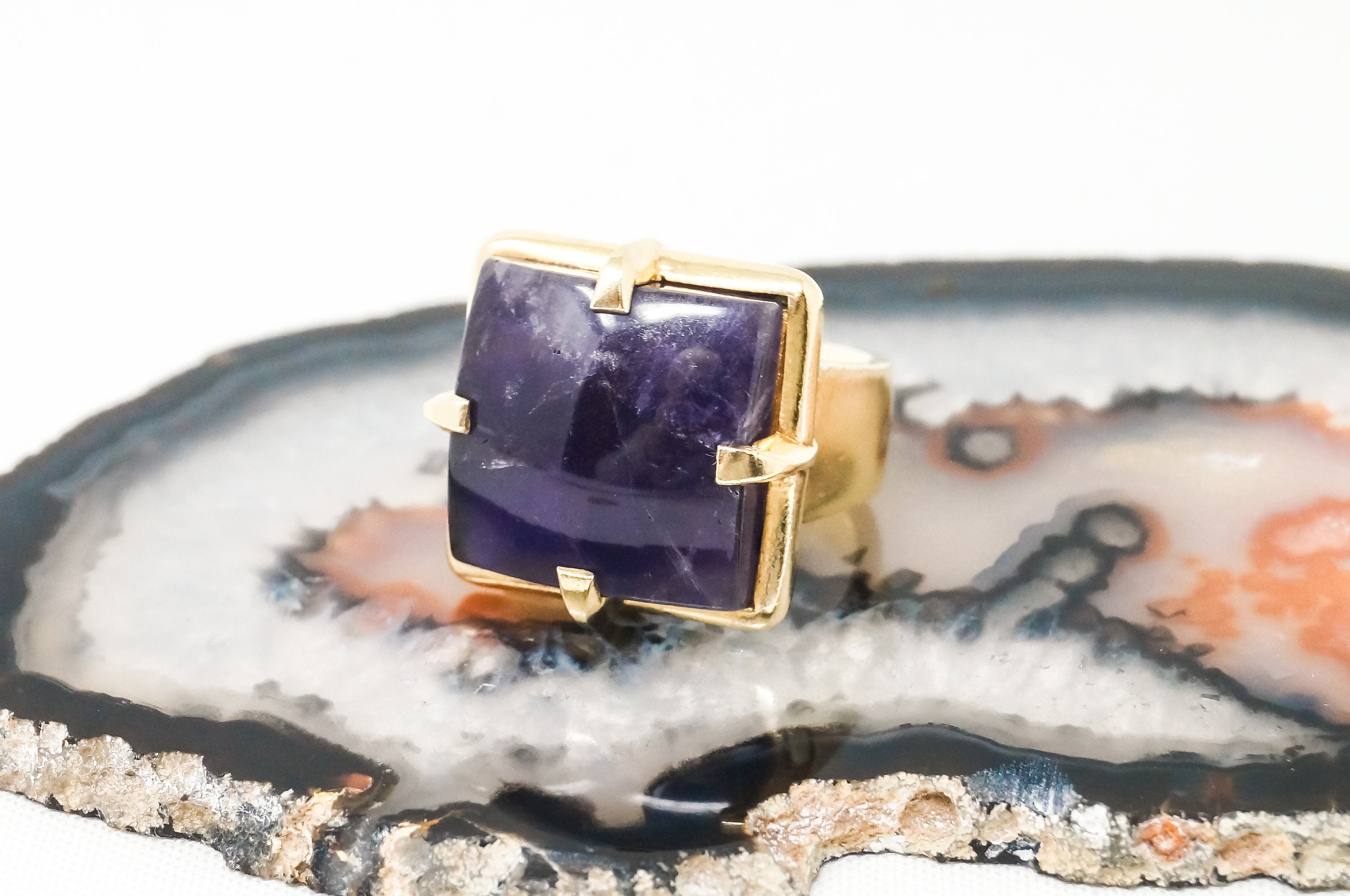 Vintage Designer Baluba Amethyst Gold Vermeil Sterling Silver Ring - Sz 7.5