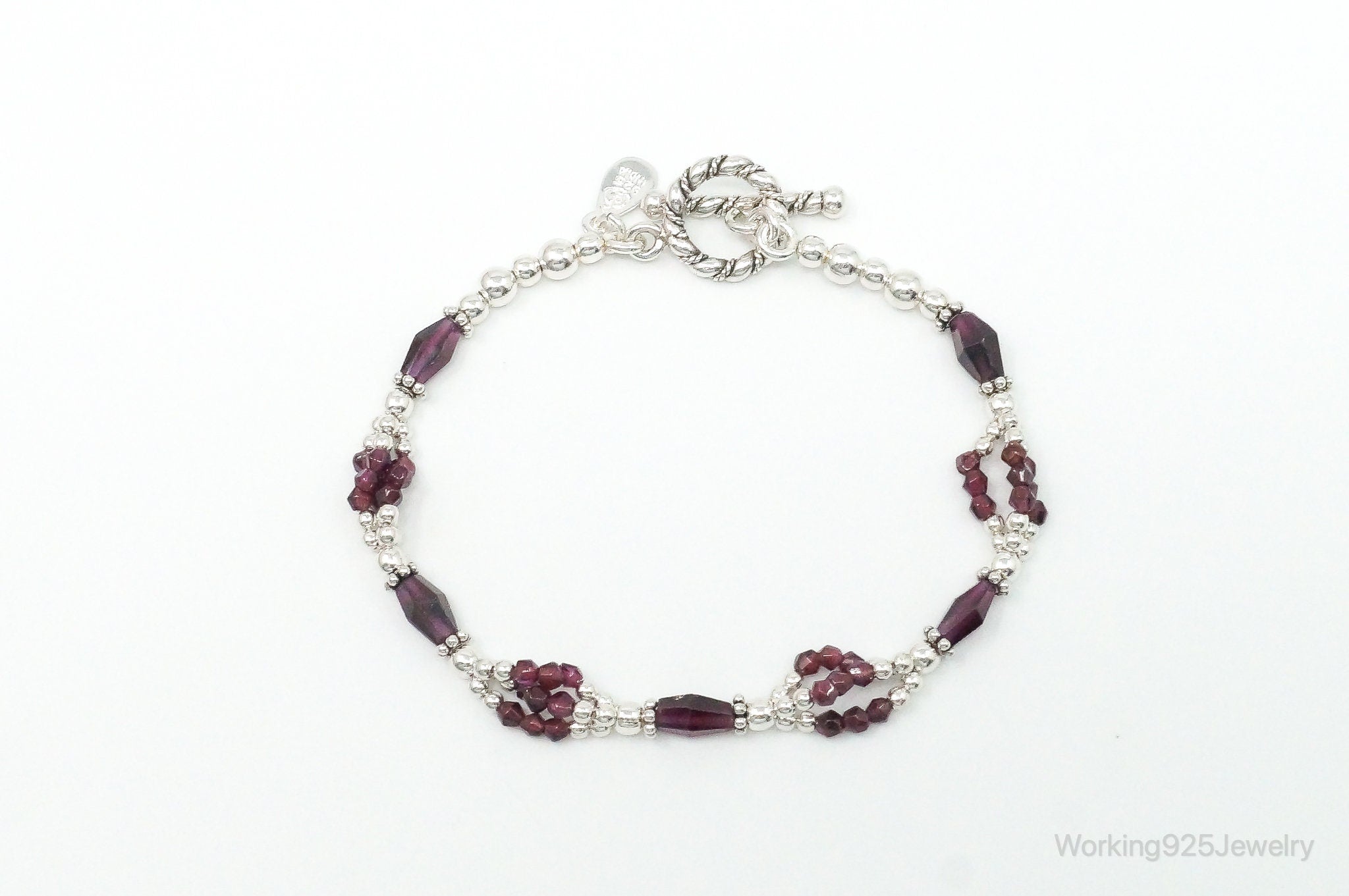 Designer DOUG PAULUS Rhodolite Garnet Sterling Silver Bead Toggle Bracelet