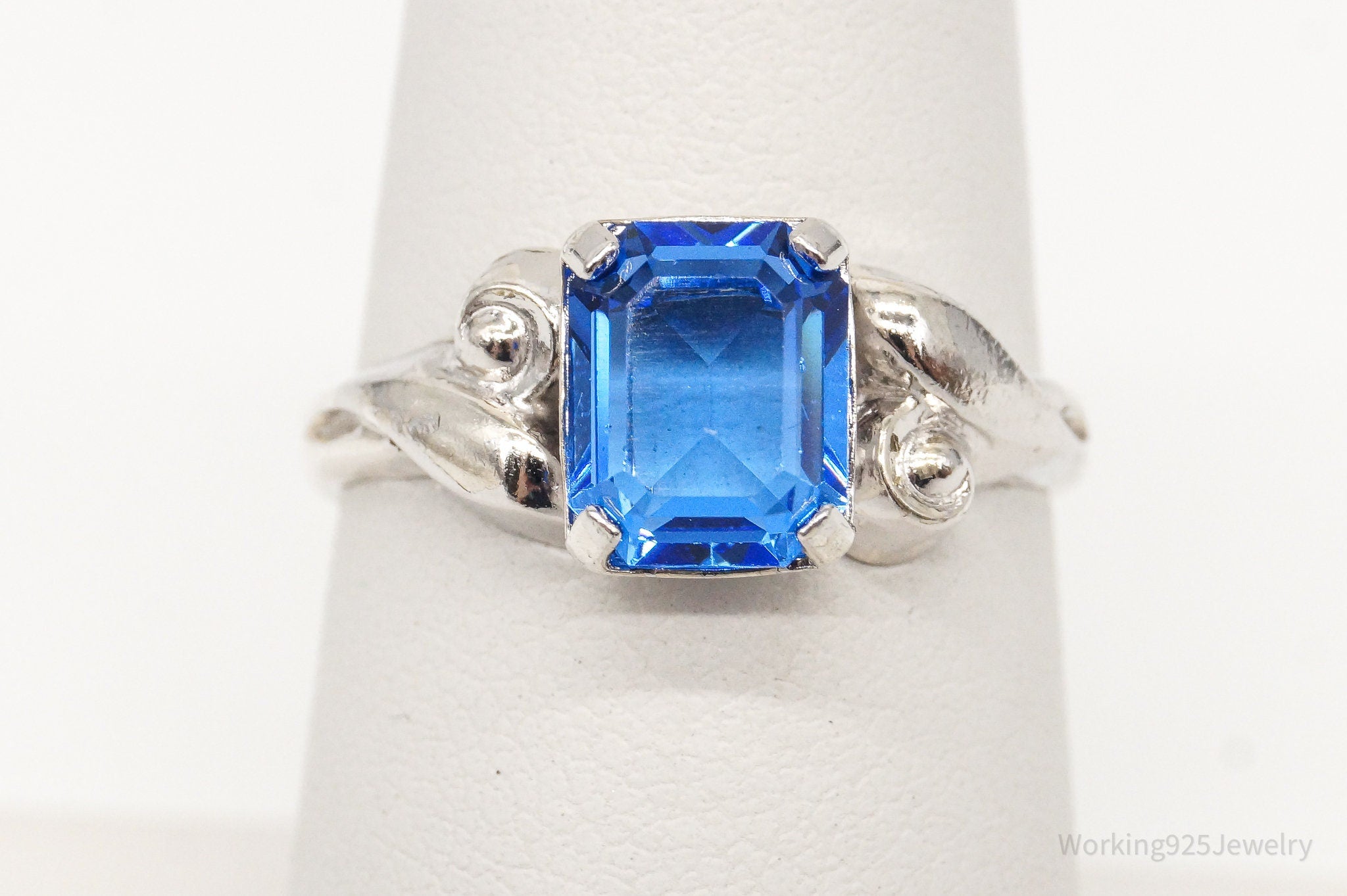 Antique Designer Blue Glass Sterling Silver Ring - Size 6.75