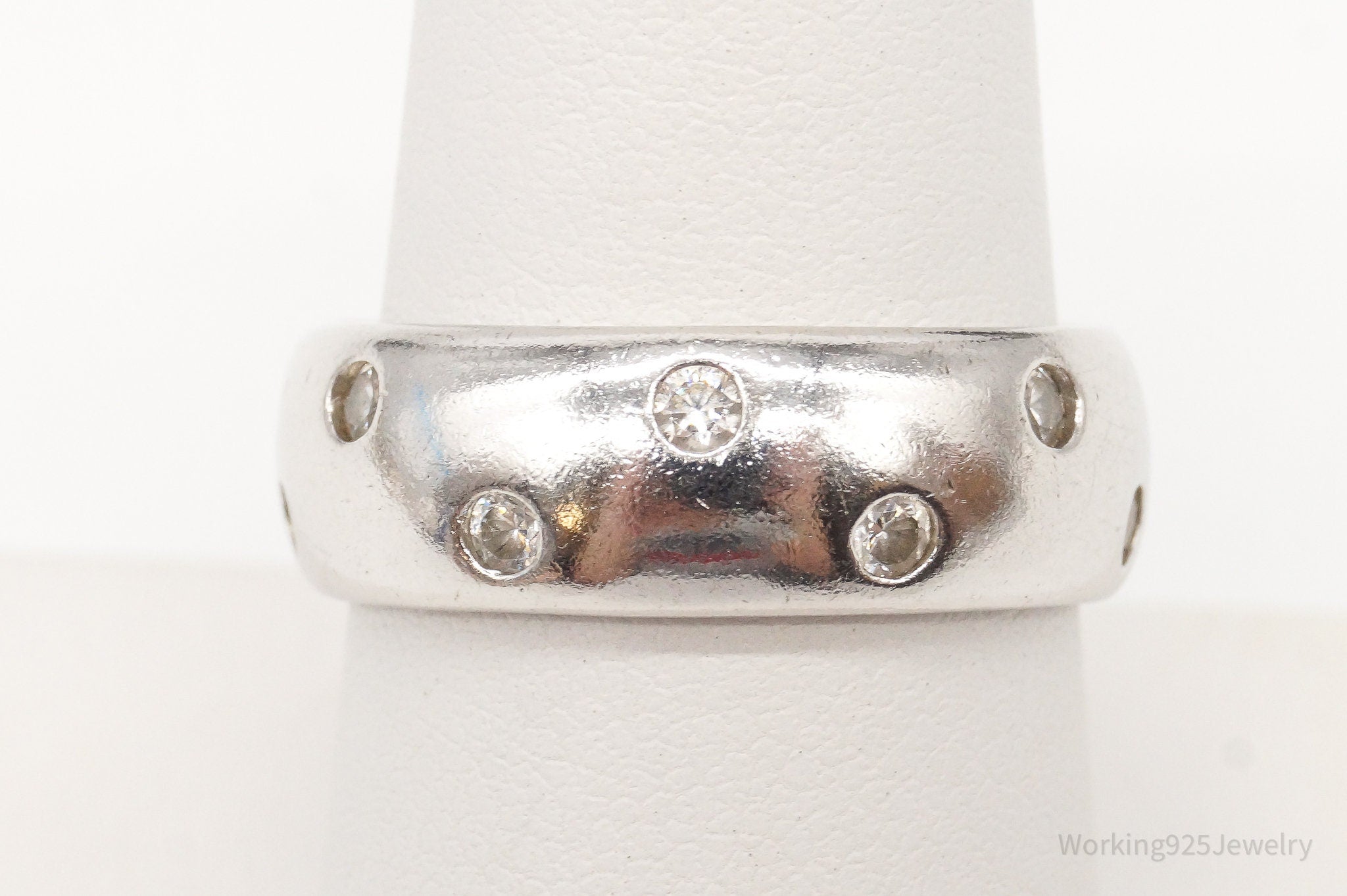 Vintage Designer SW Cubic Zirconia Sterling Silver Band Ring - Size 8.25