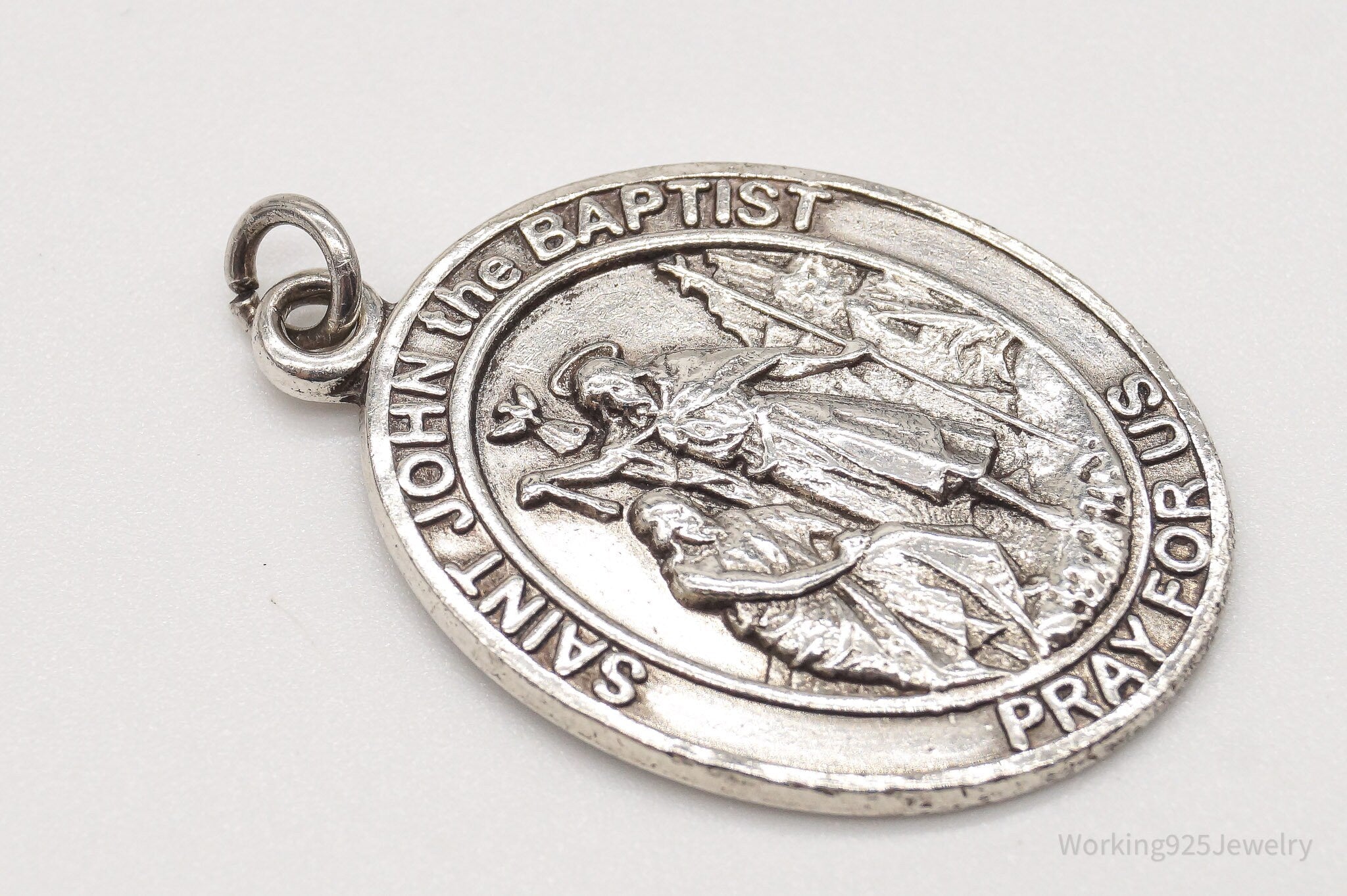 Antique Saint John The Baptist Pray For Us Sterling Silver Pendant