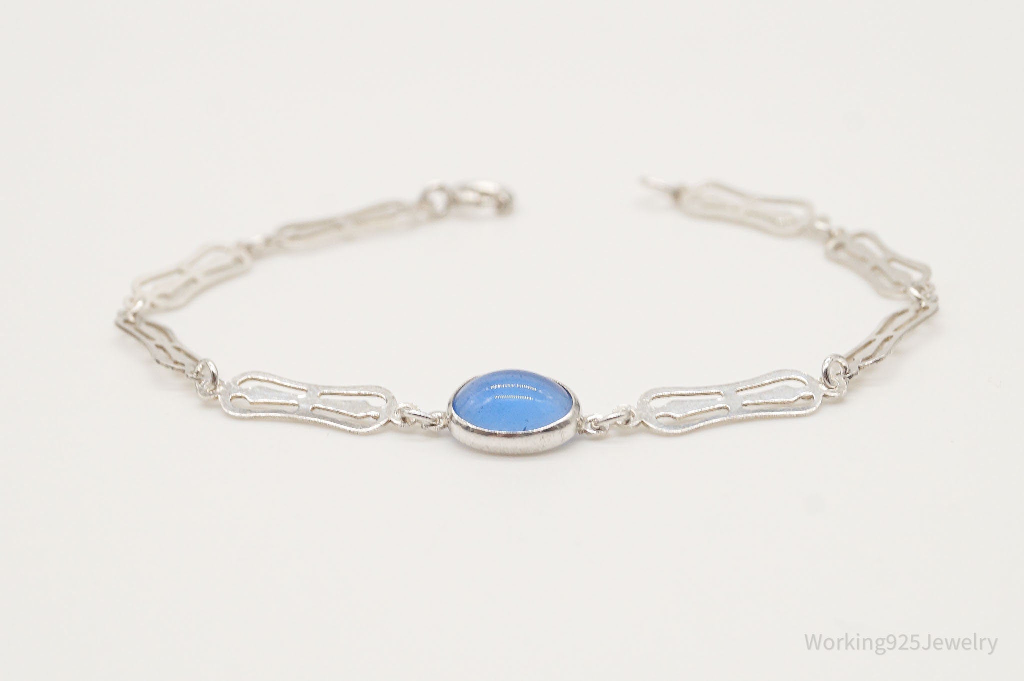 Antique Blue Glass Art Deco Silver Bracelet