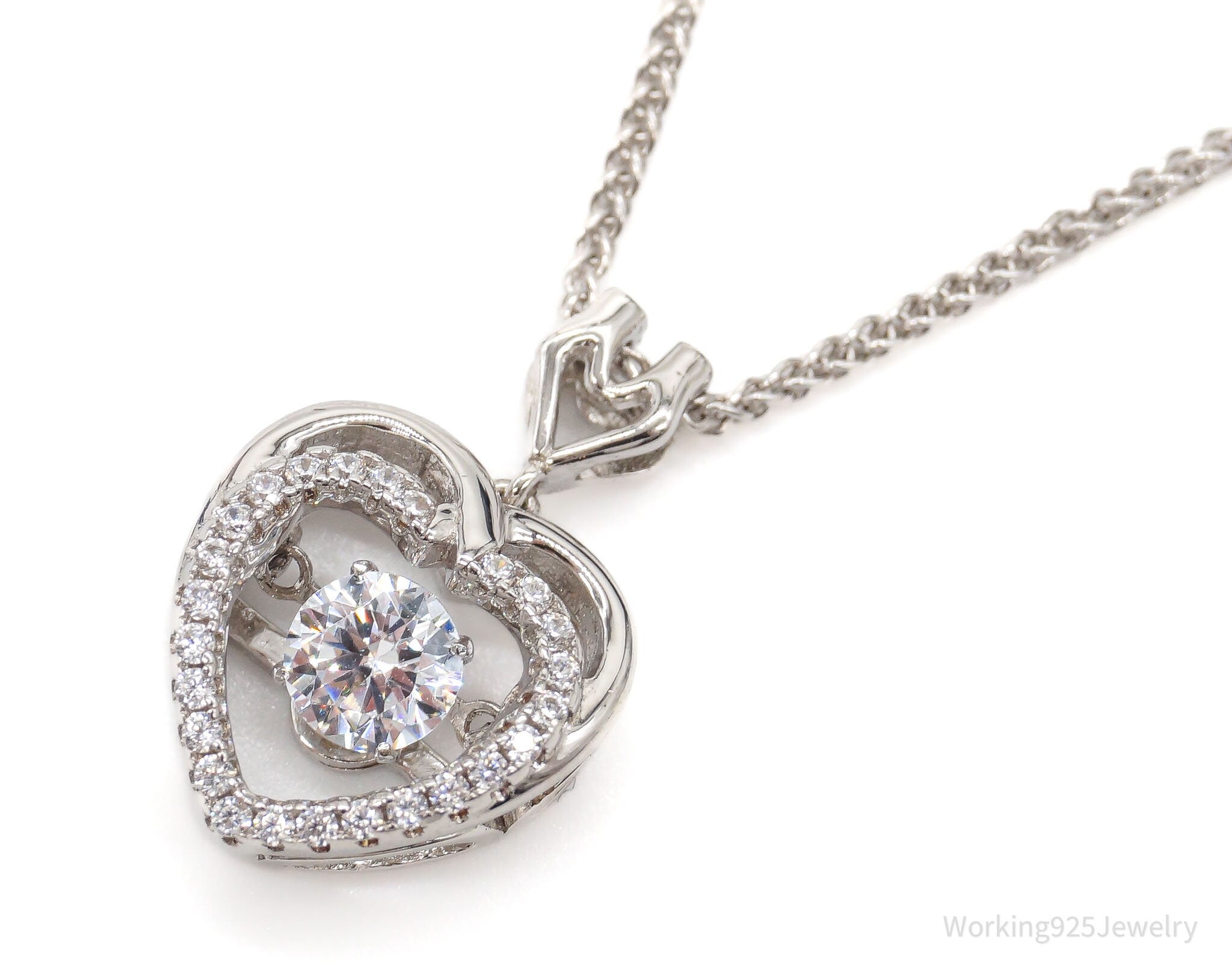 Designer Boru Cubic Zirconia Heart Sterling Silver Necklace