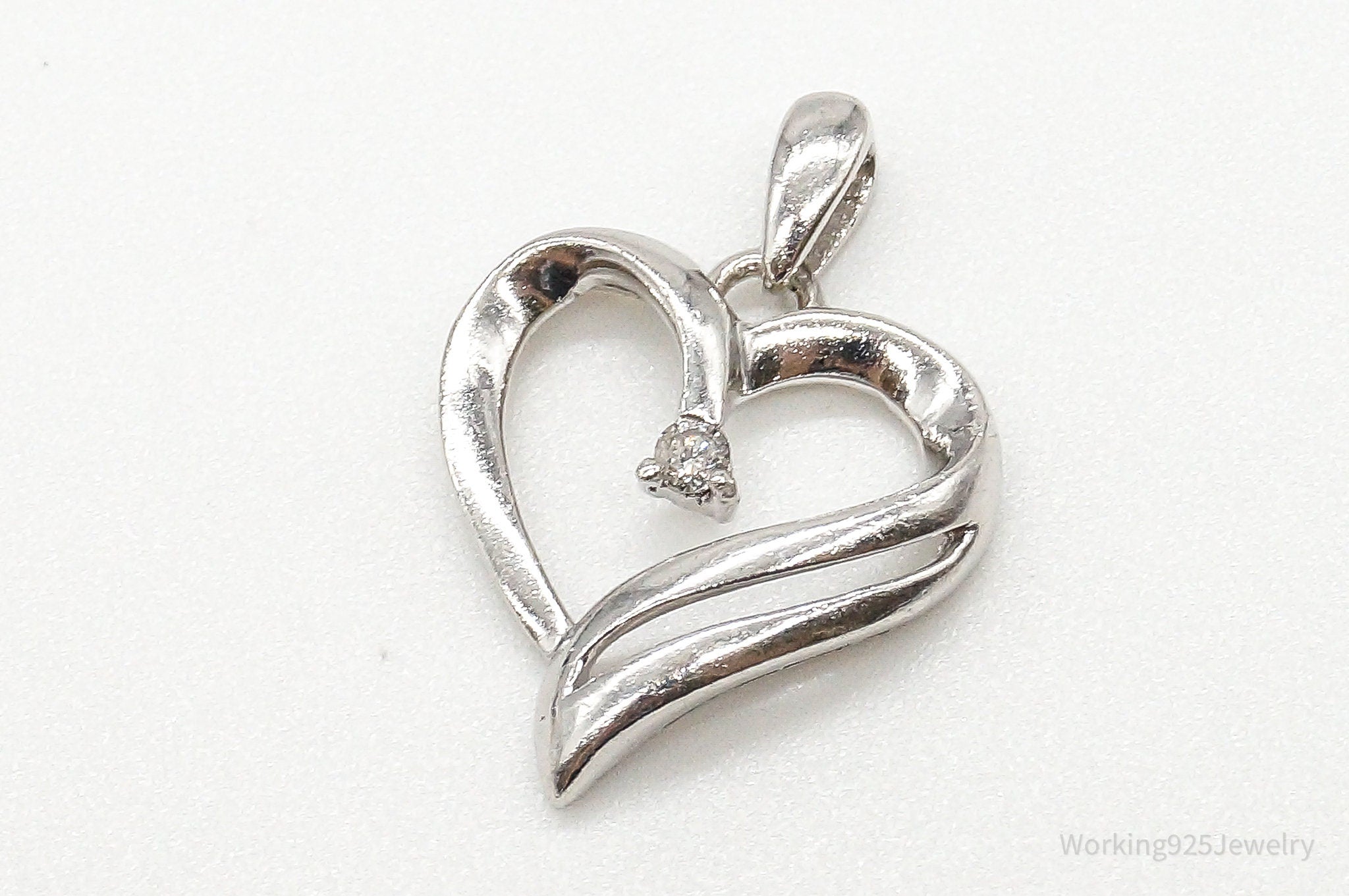 Vintage Diamond Heart Sterling Silver Pendant