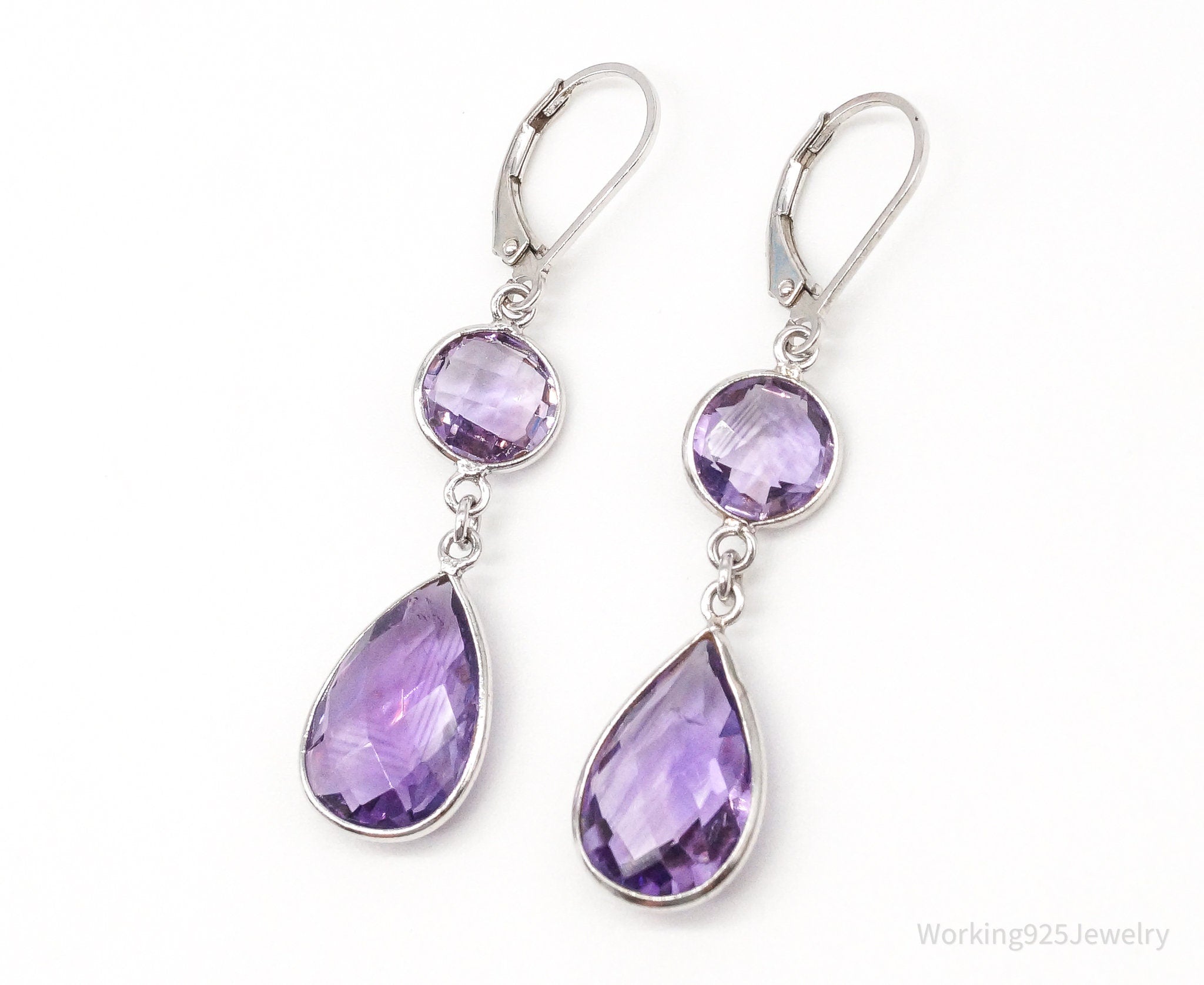 Vintage Amethyst Dangle Sterling Silver Earrings