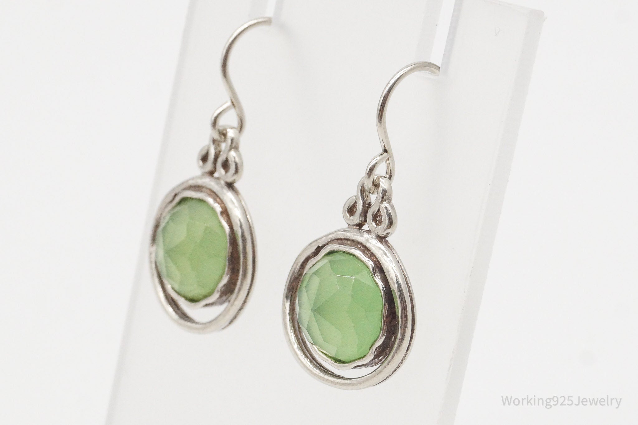 Vintage Green Chalcedony Sterling Silver Earrings