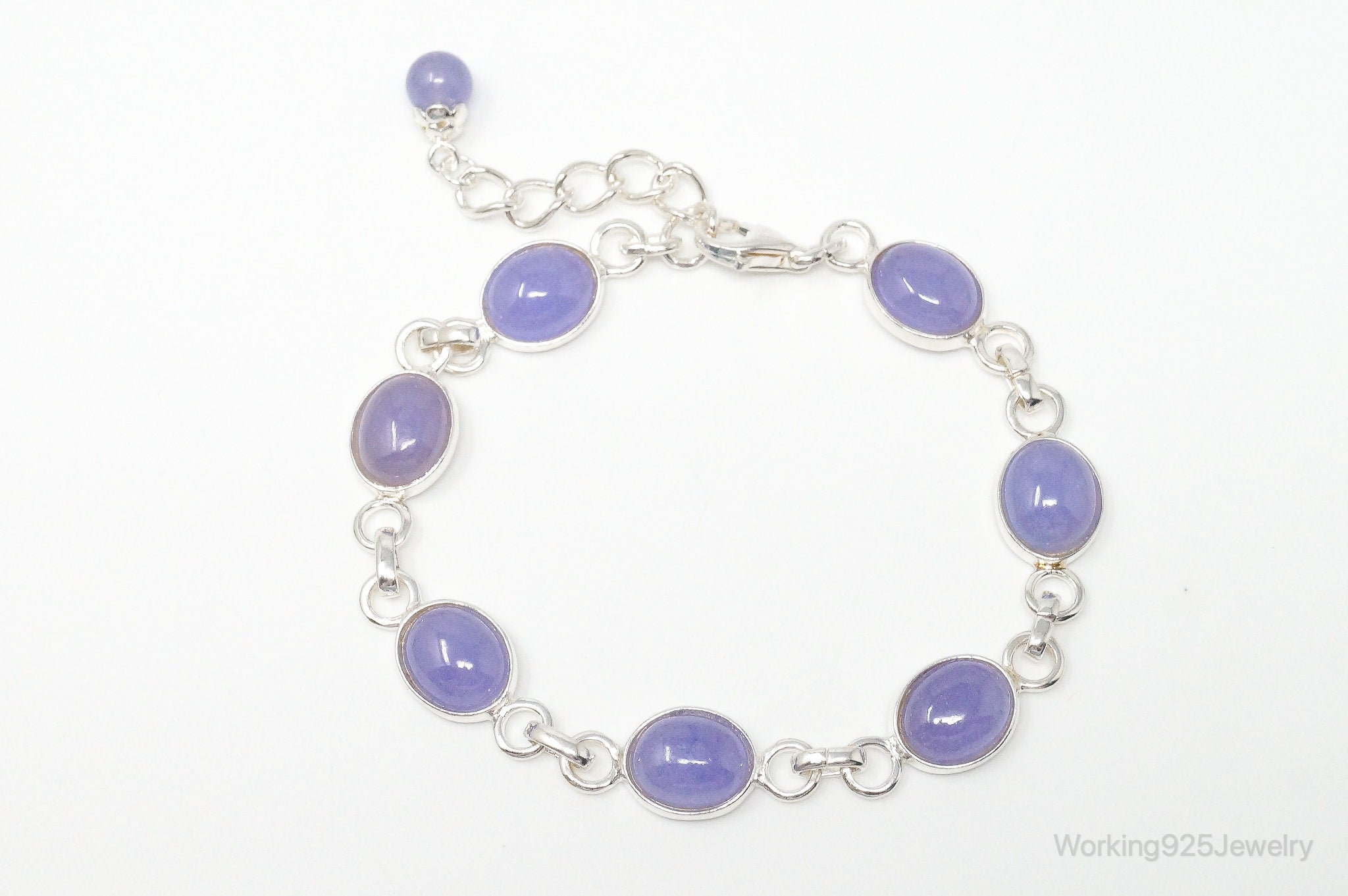 Designer GSJ Purple Jade Link Sterling Silver Bracelet