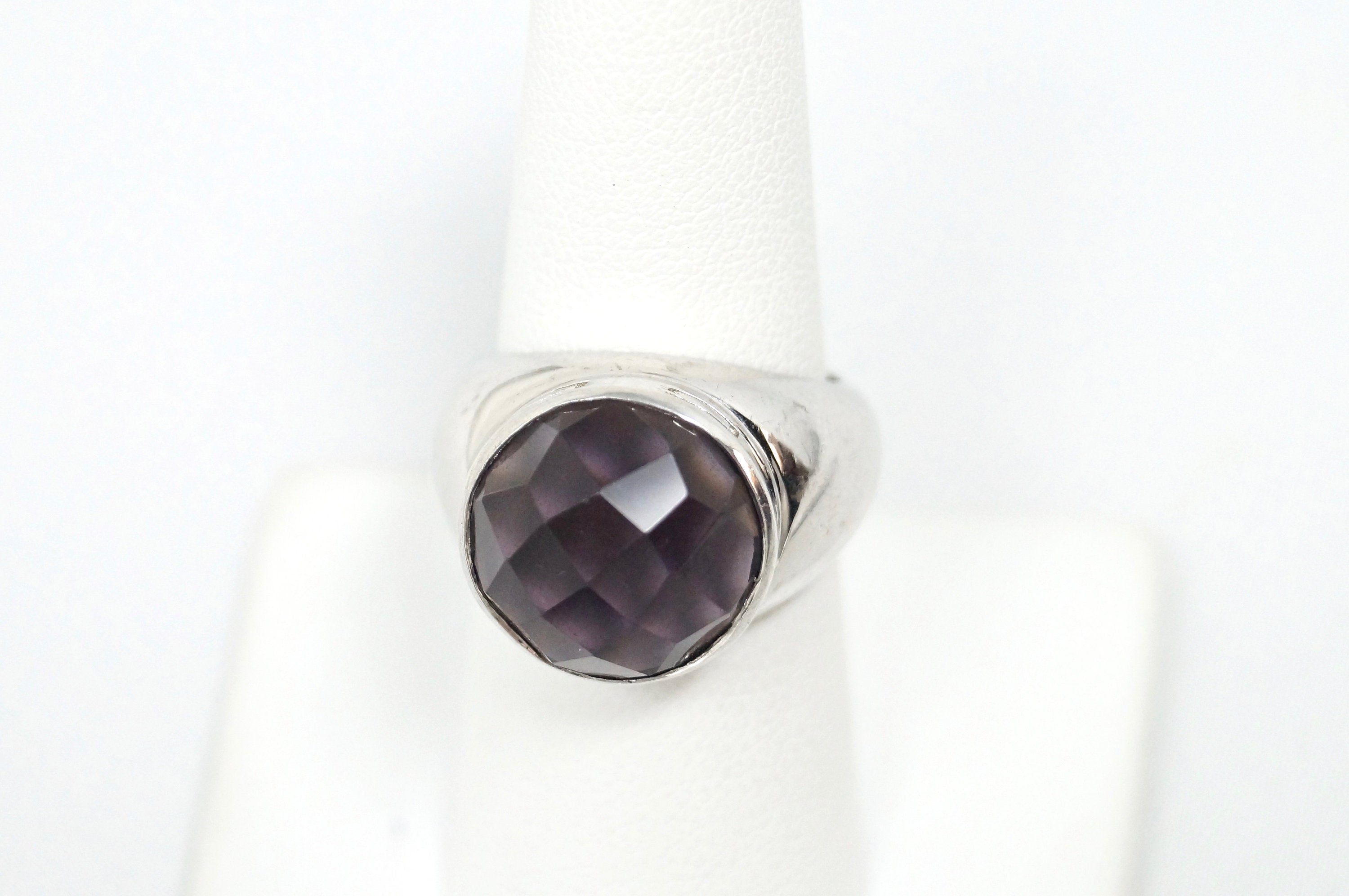 Vintage Designer GC Purple Amethyst Sterling Silver Cocktail Ring - Size 7.5