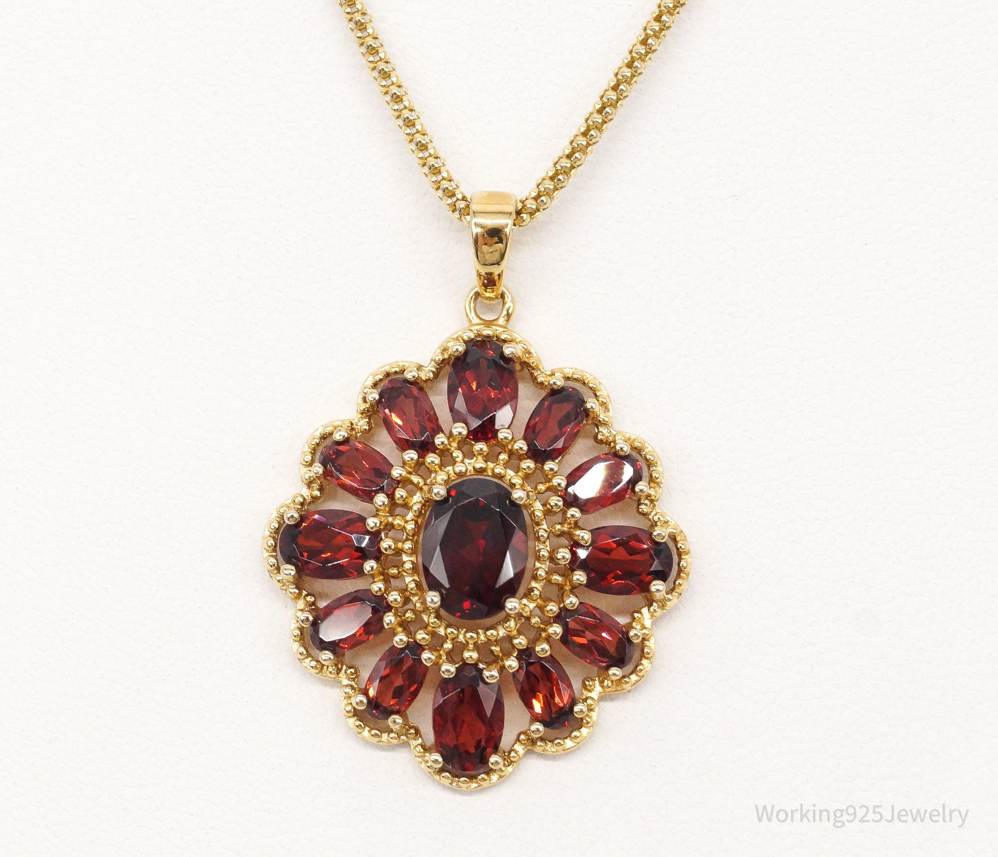 Designer Ross Simons Garnet 18K Gold Over Sterling Silver Necklace