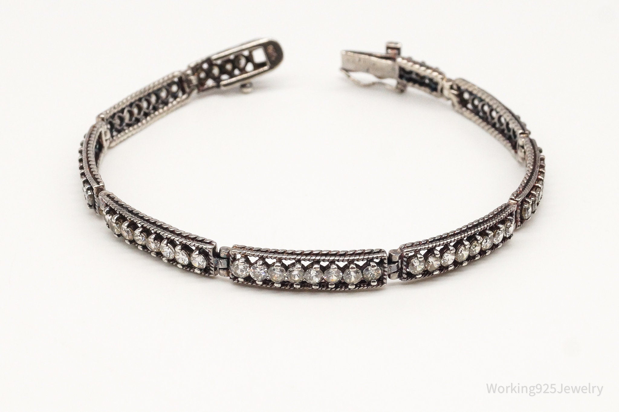 Vintage Designer Fadi Cubic Zirconia Sterling Silver Bracelet