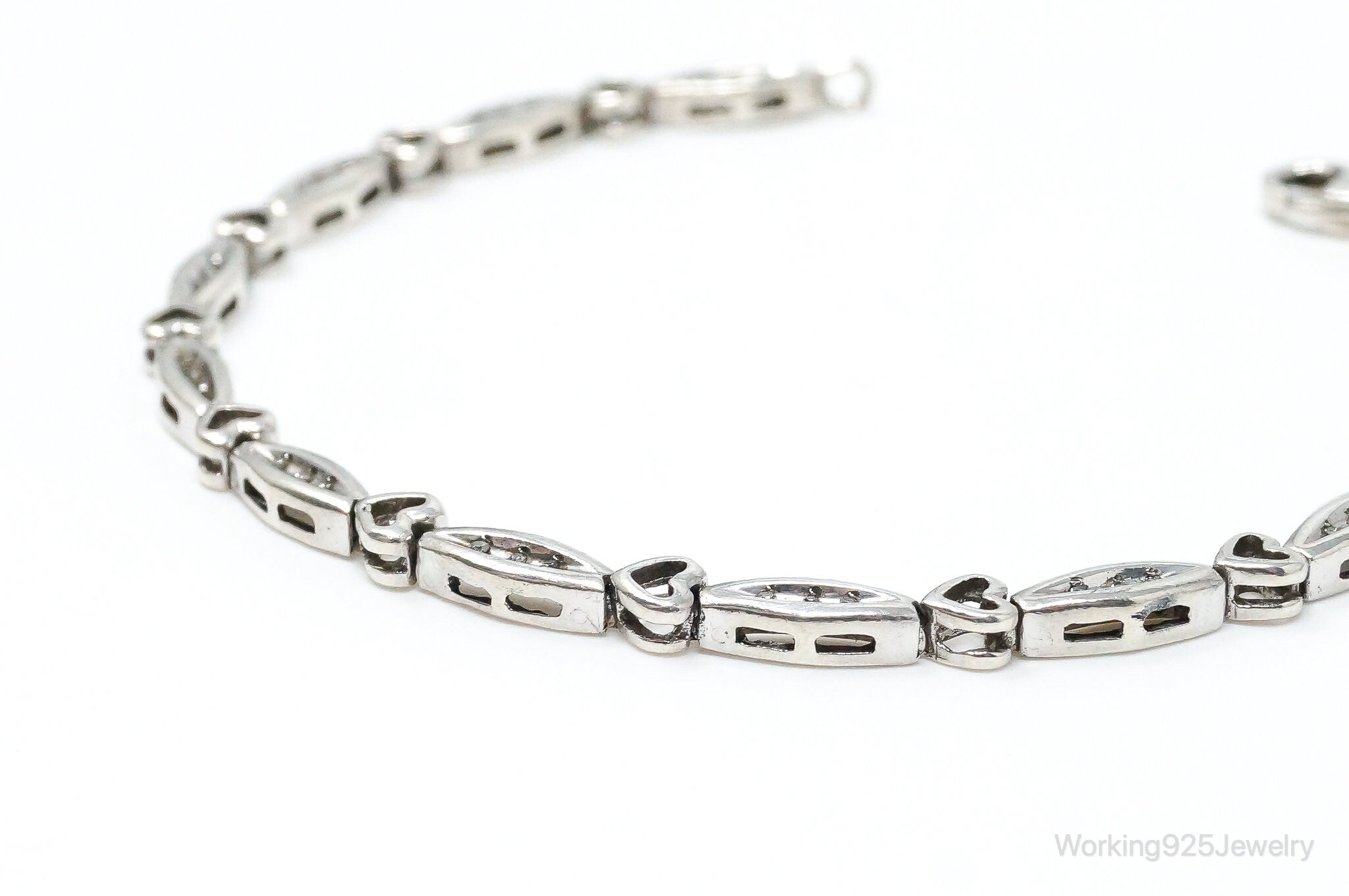 Vintage Diamonds Linked Hearts Sterling Silver Bracelet