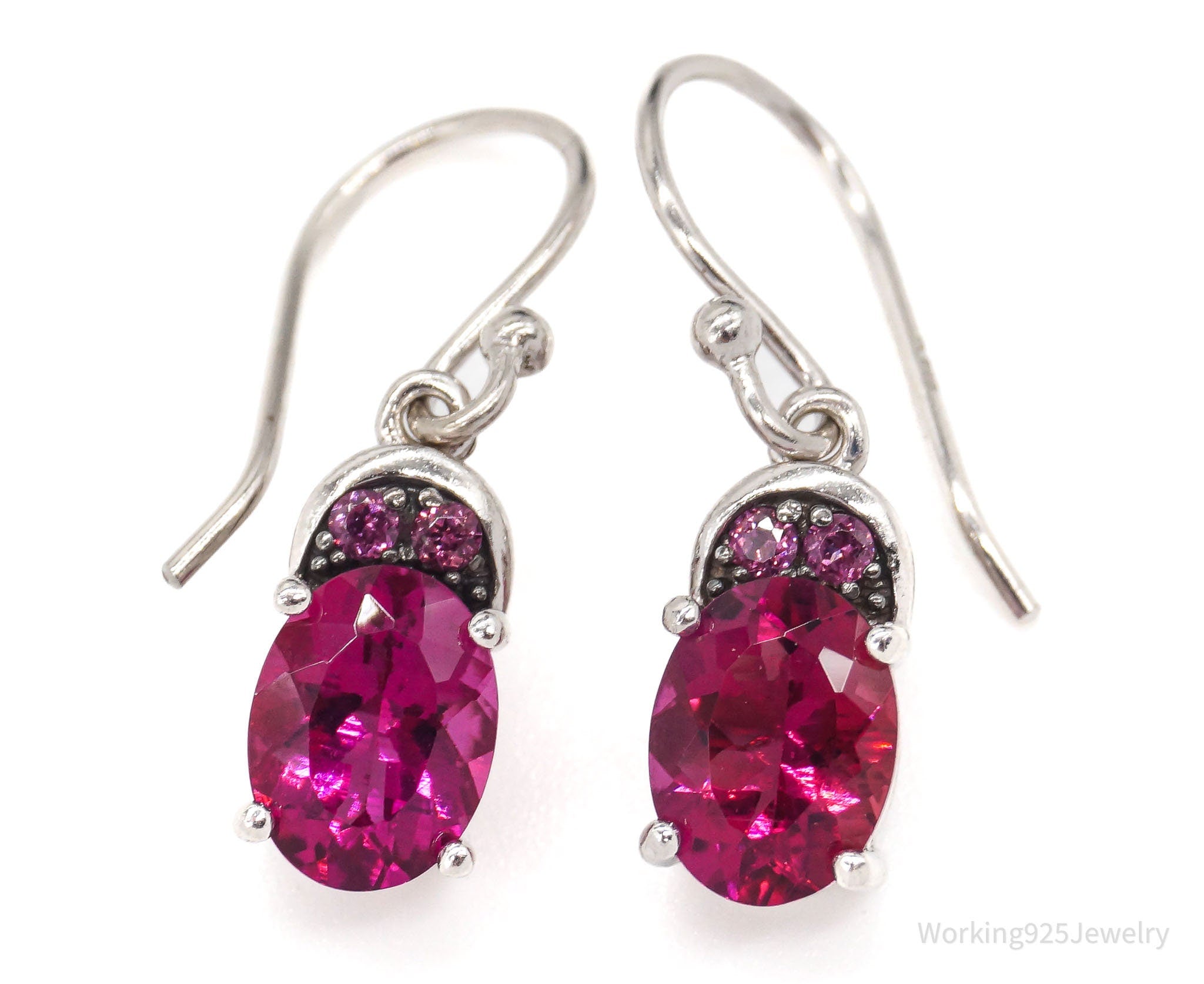 Designer Pink Tourmaline Pink CZ Rhodium Over Sterling Silver Earrings