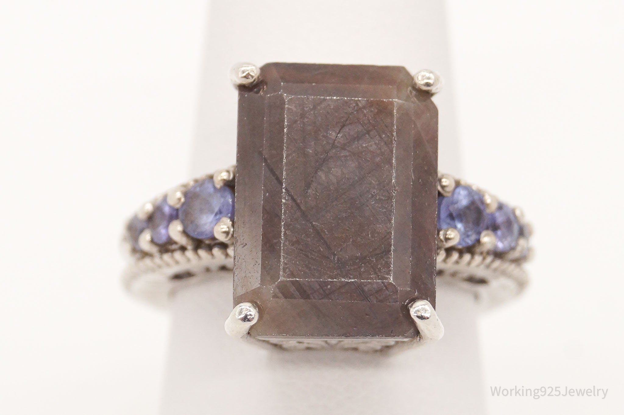 Vintage Dark Rutilated Quartz Iolite Sterling Silver Ring - Size 6.25