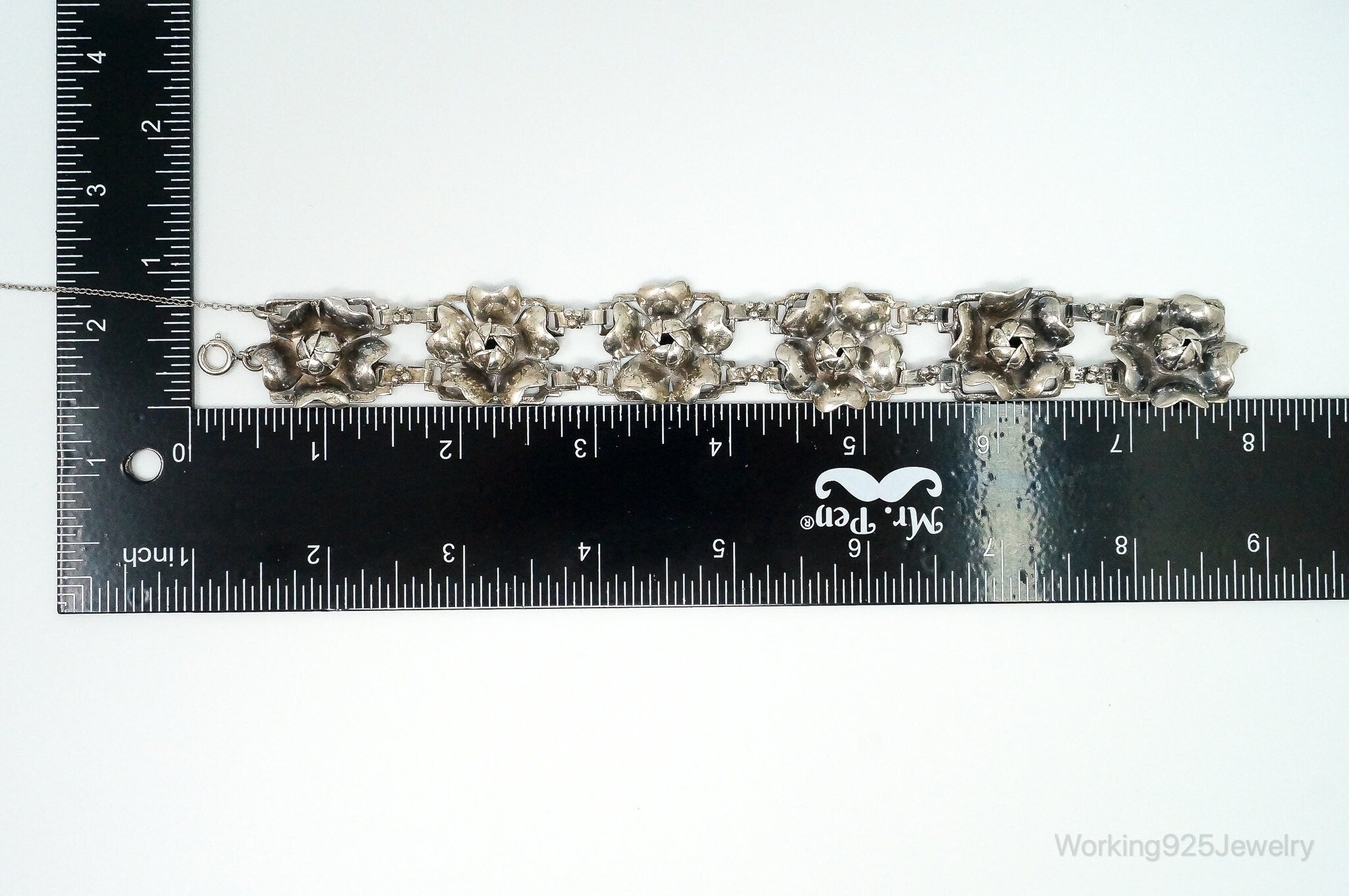 RARE 1940s Designer HOBE Flower Panels Sterling Silver Bracelet