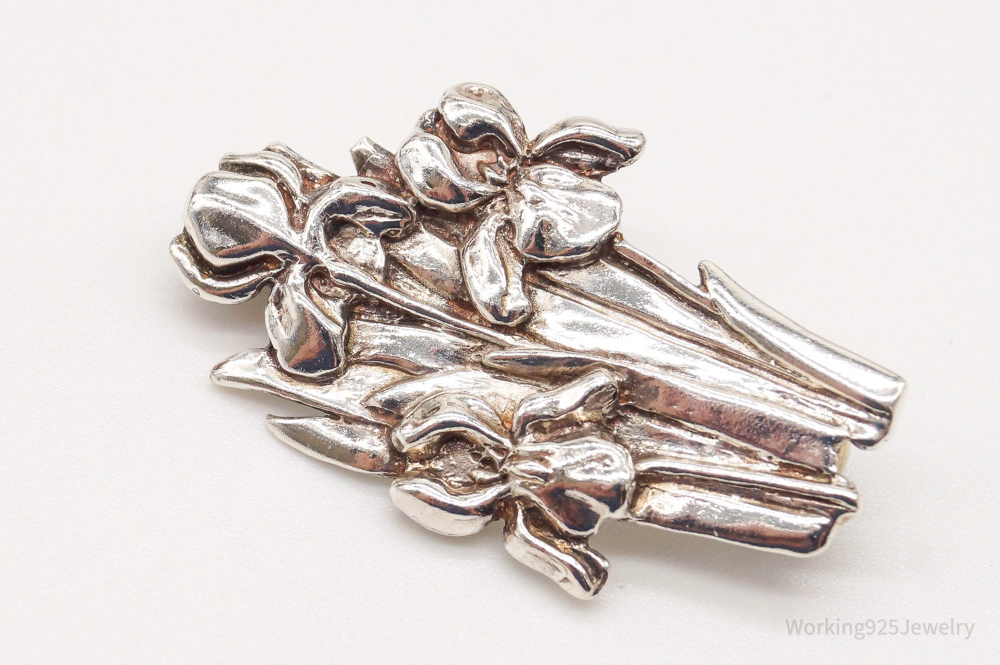 Antique Floral Sterling Silver Brooch Pin