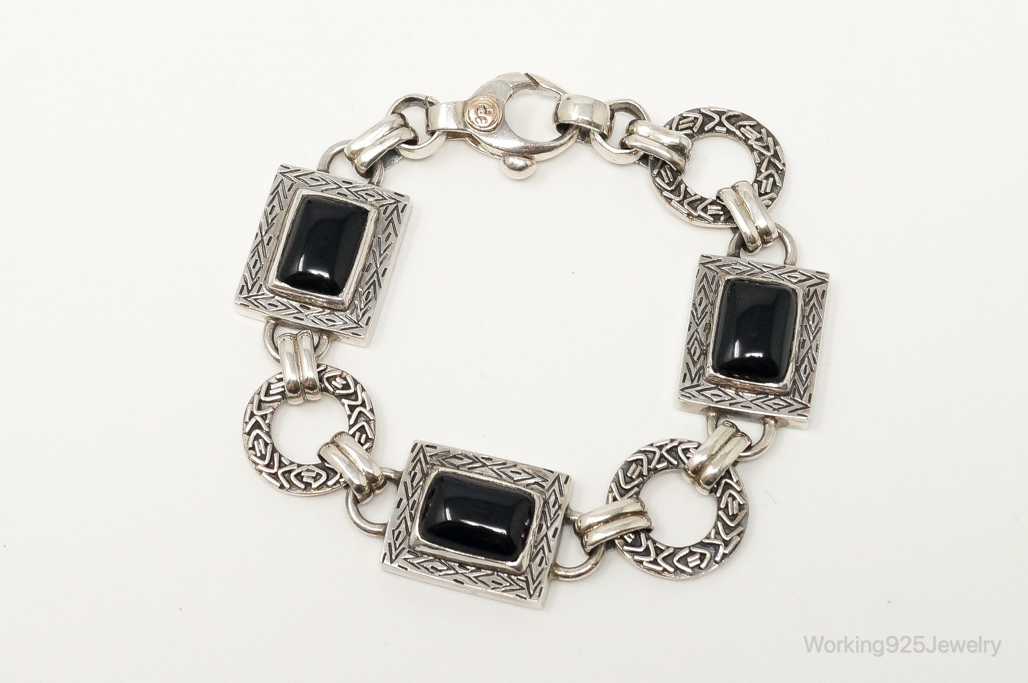 Vintage Designer Black Onyx High Fashion Sterling Silver Bracelet