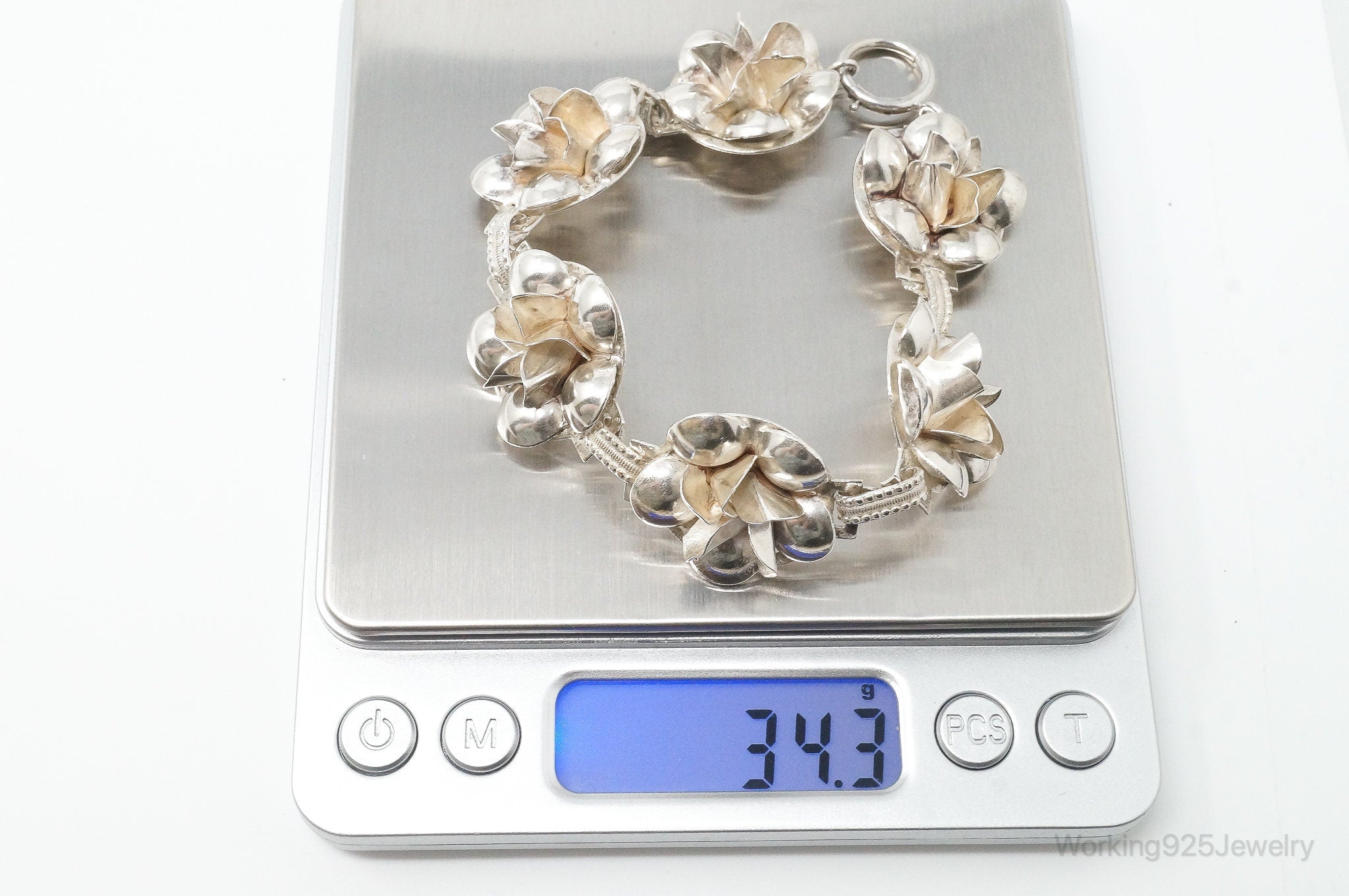 Vintage 1940s Raffaele Flower Silver Silver Panel Bracelet