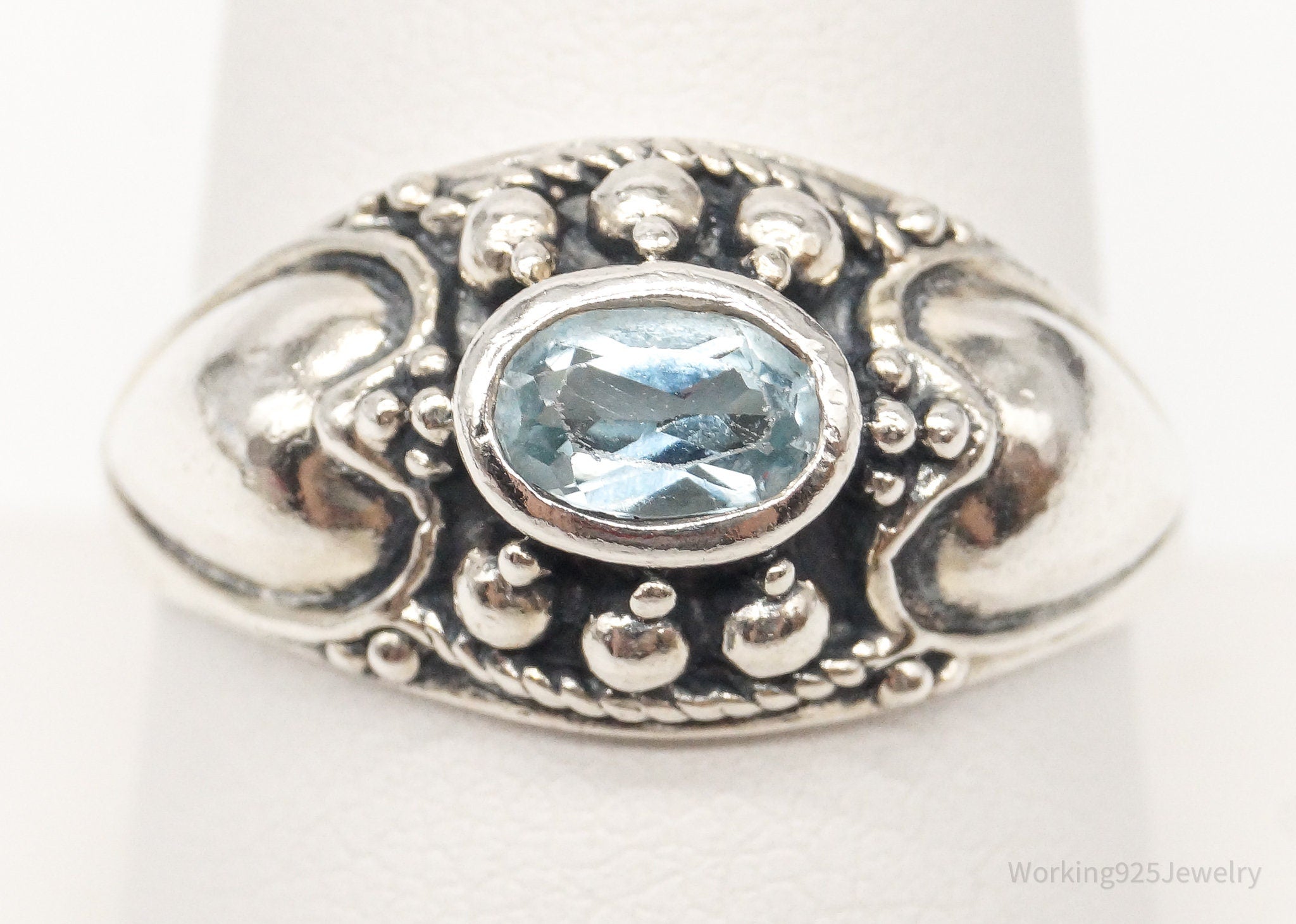 Vintage Blue Topaz Sterling Silver Ring - Size 9