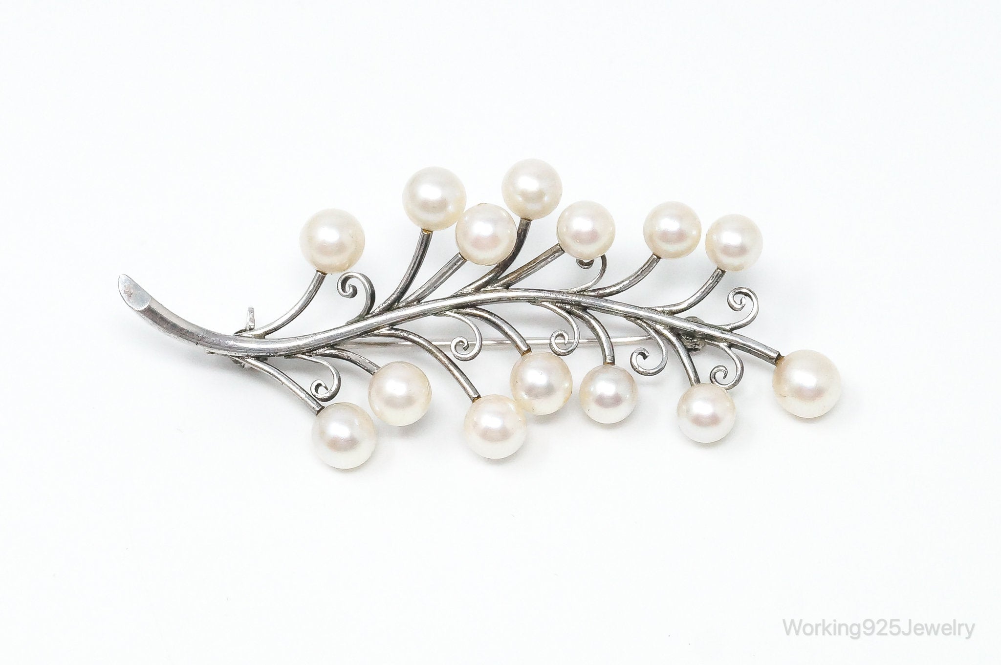 Antique K.T. Pearl Branch Sterling Silver Brooch Pin