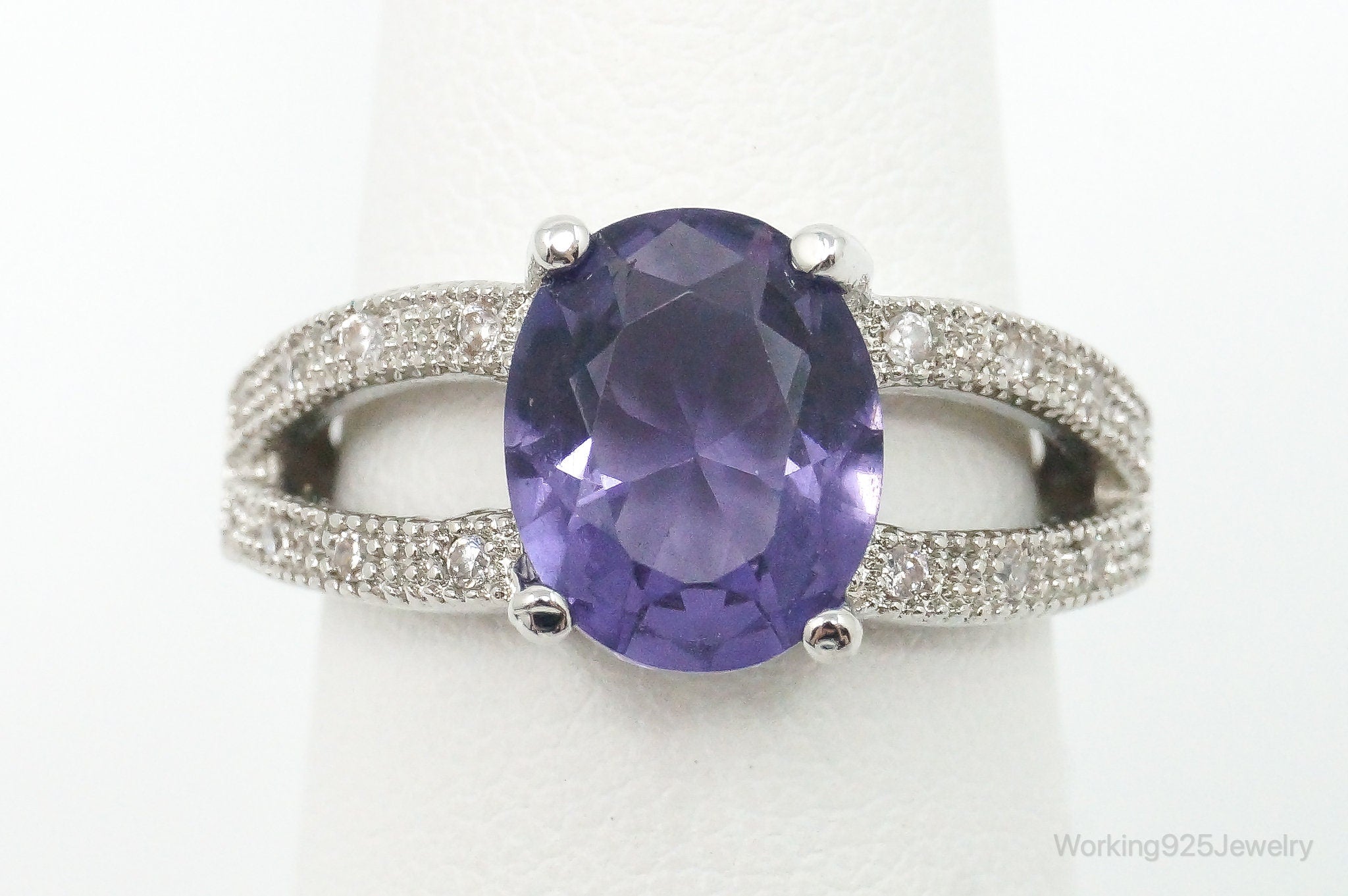 Vintage Amethyst Cubic Zirconia Sterling Silver Ring - Size 6.25