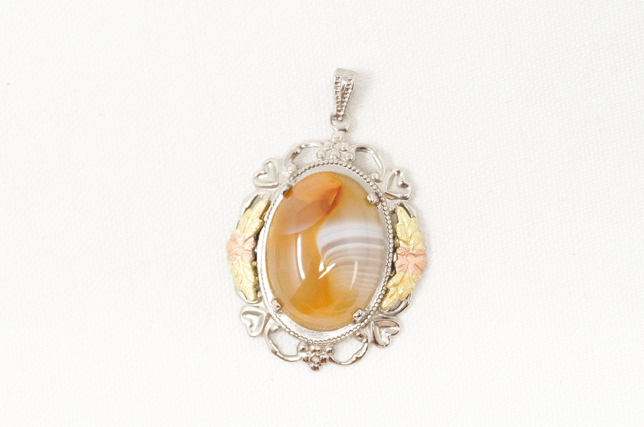 Vintage Designer LSP Co Orange Lace Agate 12k Gold Sterling Silver Pendant