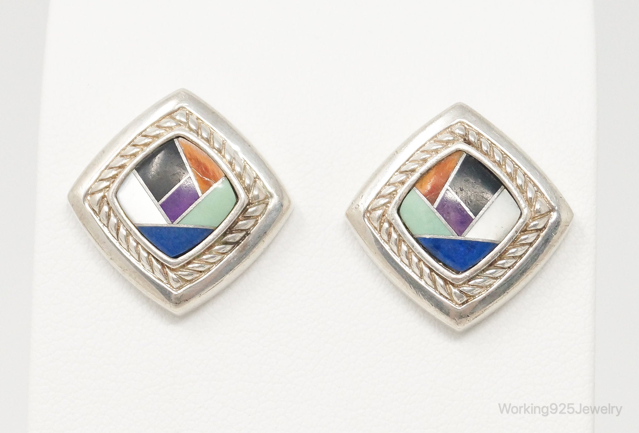 Designer Carolyn Pollack Multi Gem Inlay Sterling Silver Earrings