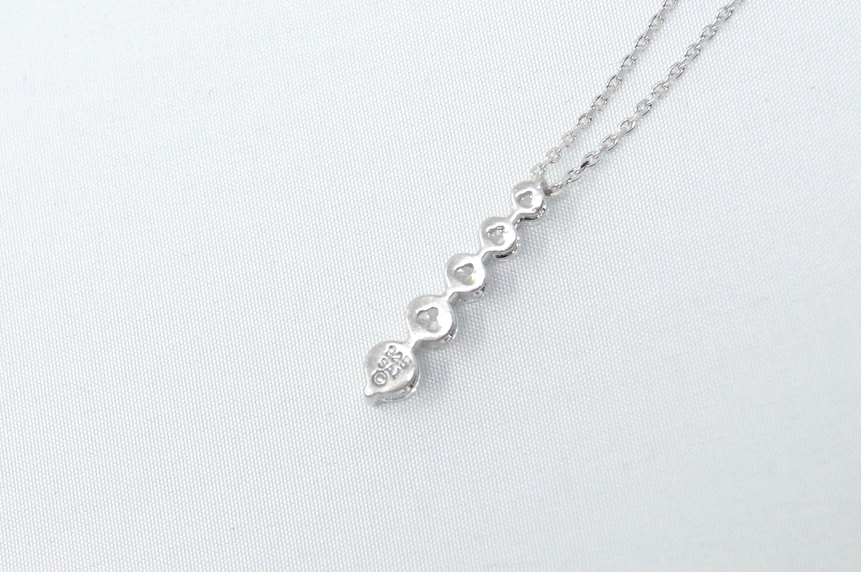 Stunning Vintage 5 Stone Simulated Diamond Sterling Silver Necklace 18" -