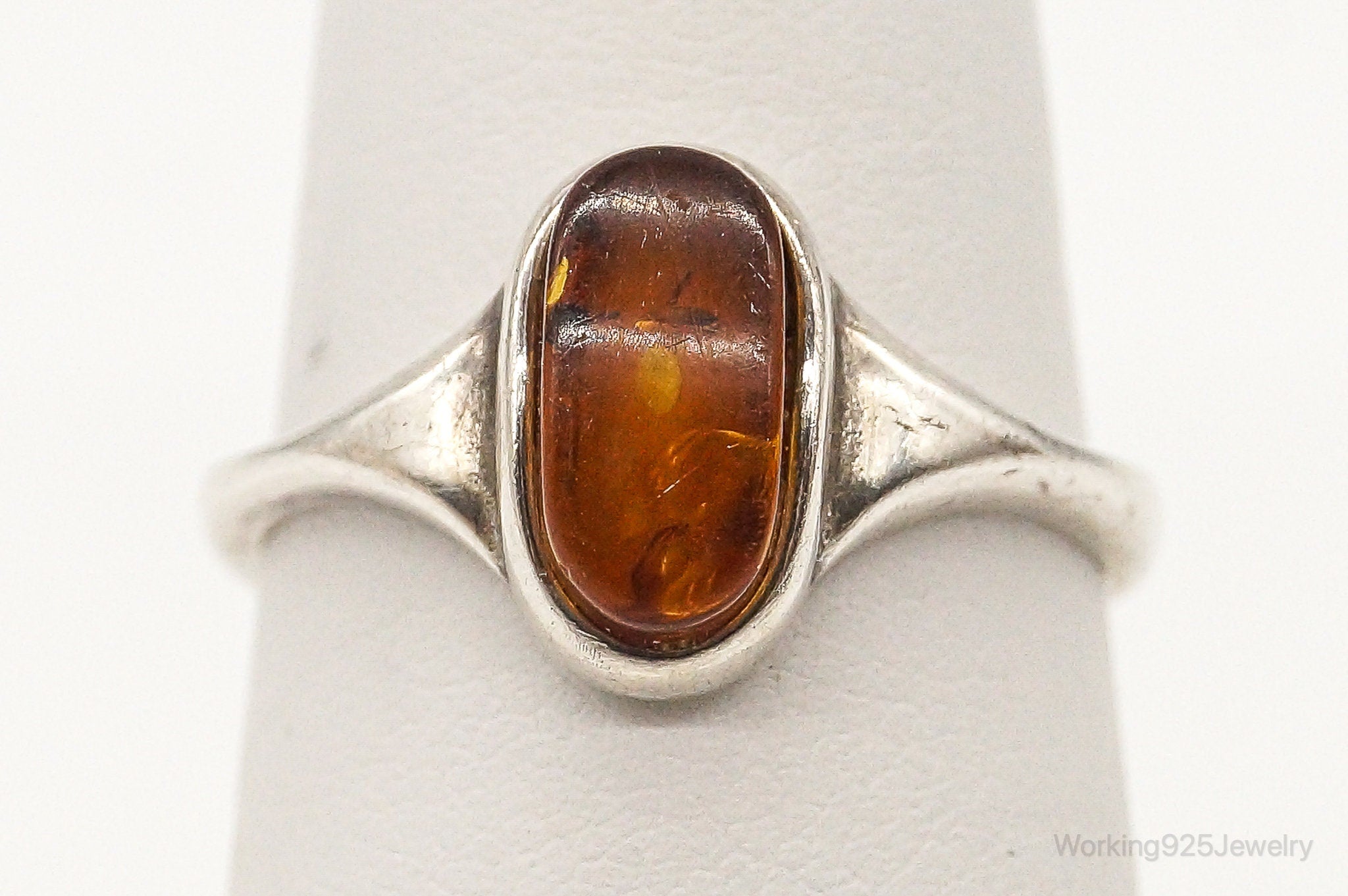 Vintage Baltic Amber Sterling Silver Ring - Size 7