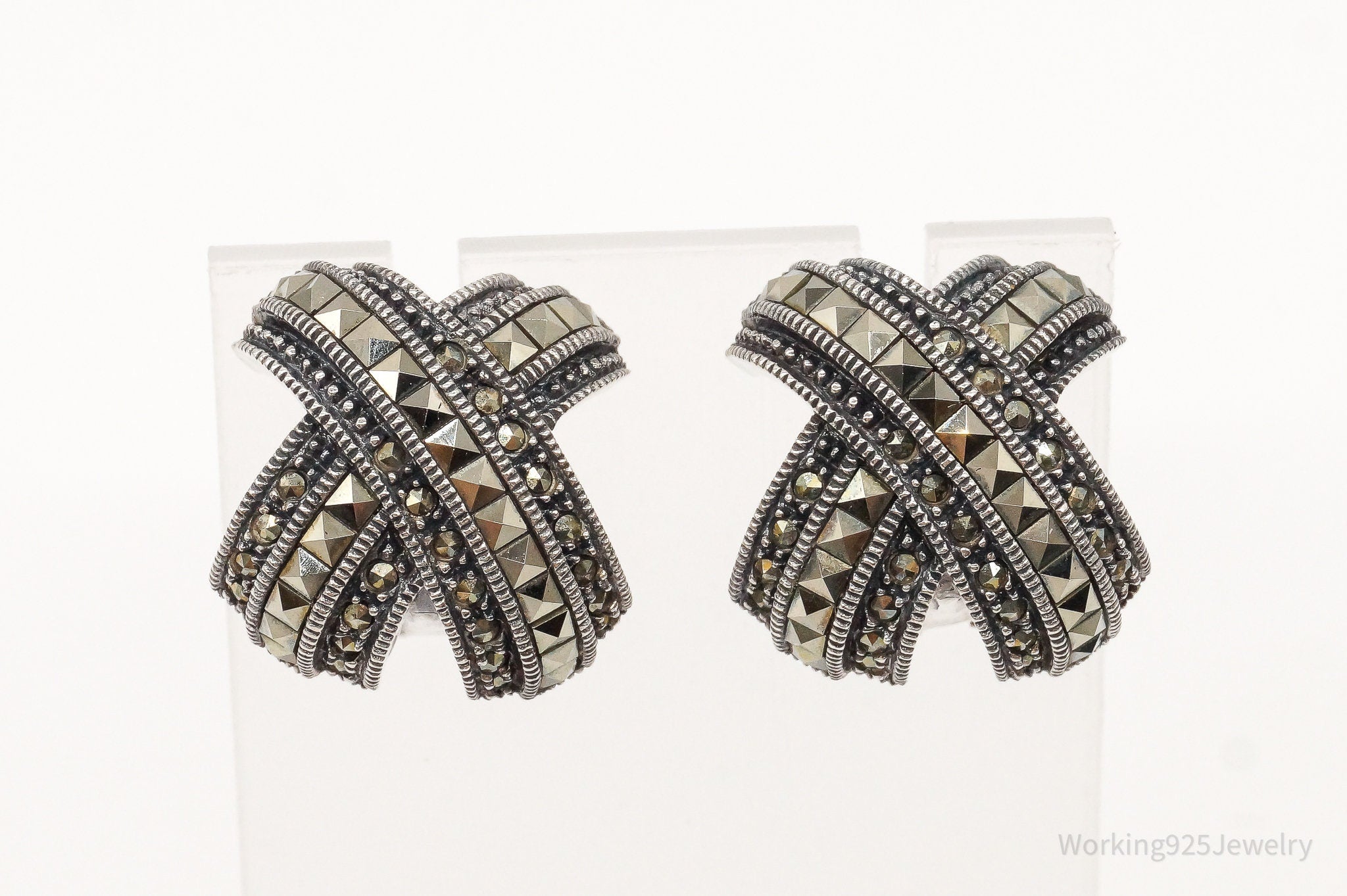 Large Judith Jack Marcasite X Sterling Silver Earrings