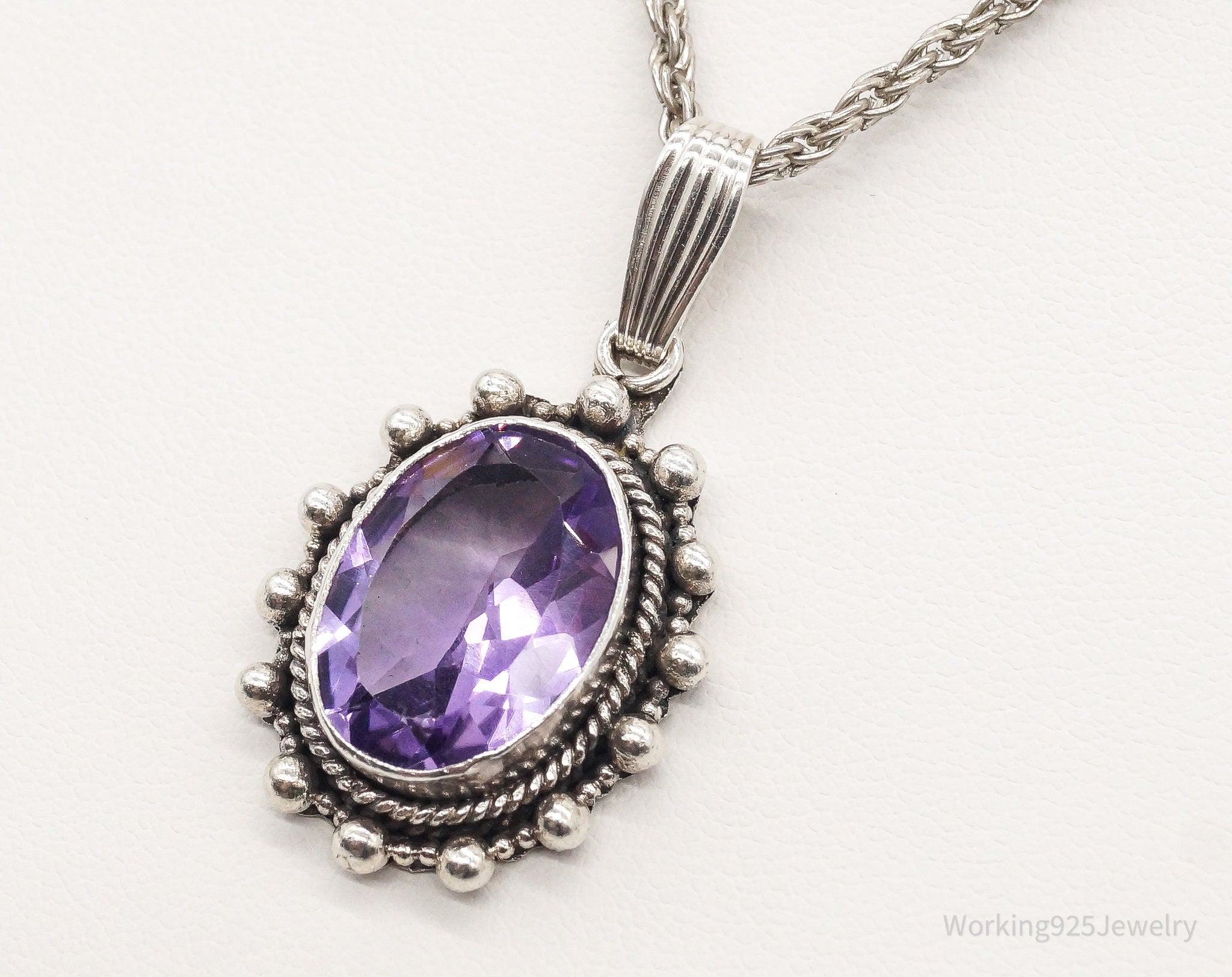 Vintage Amethyst Sterling Silver Chain Necklace