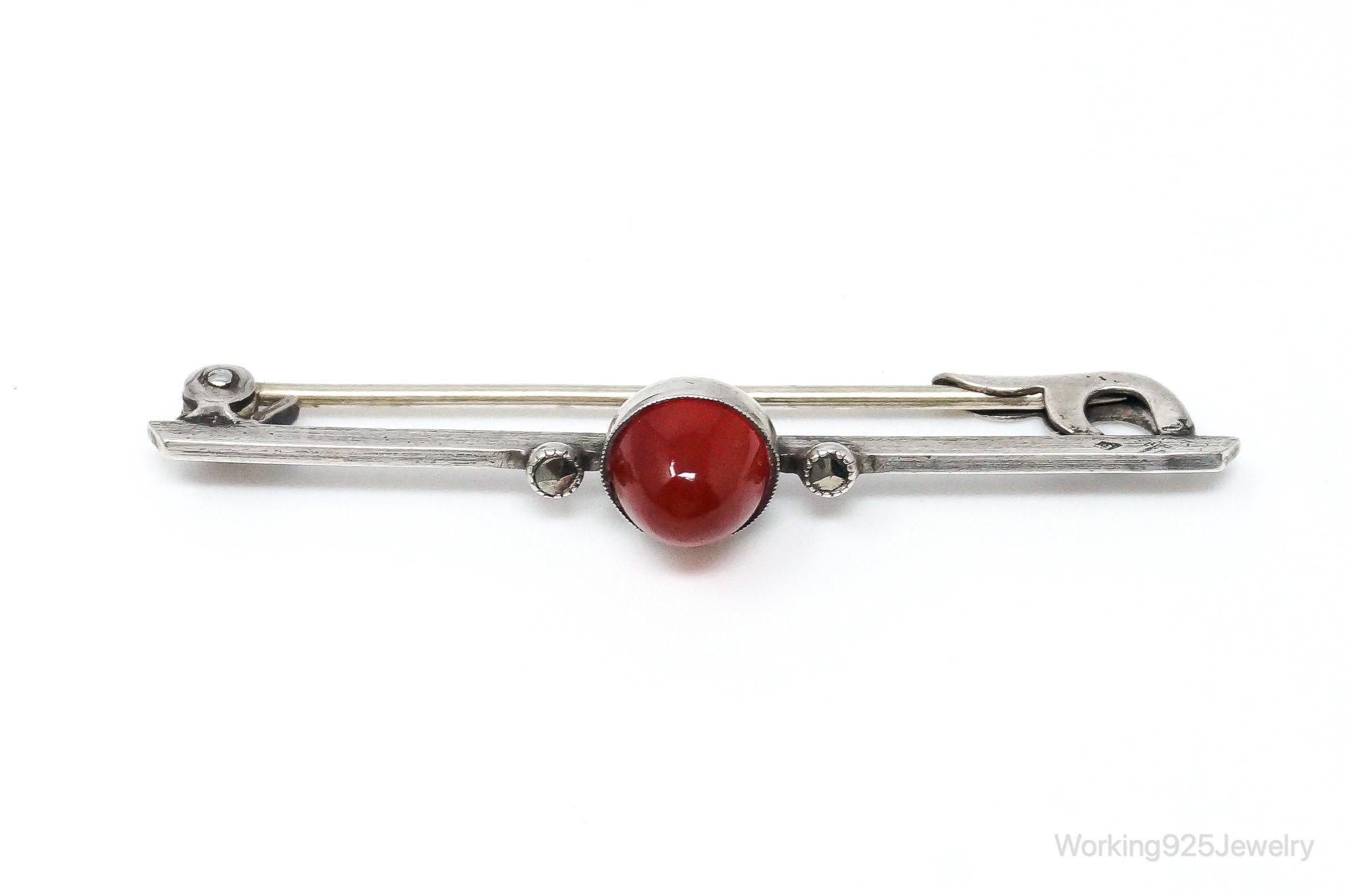 Antique Carnelian Sterling Silver Brooch Pin