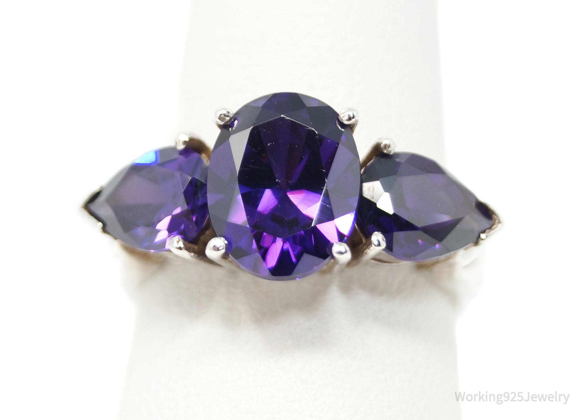 Vintage Art Deco Amethyst Sterling Silver Statement Ring - Sz 6