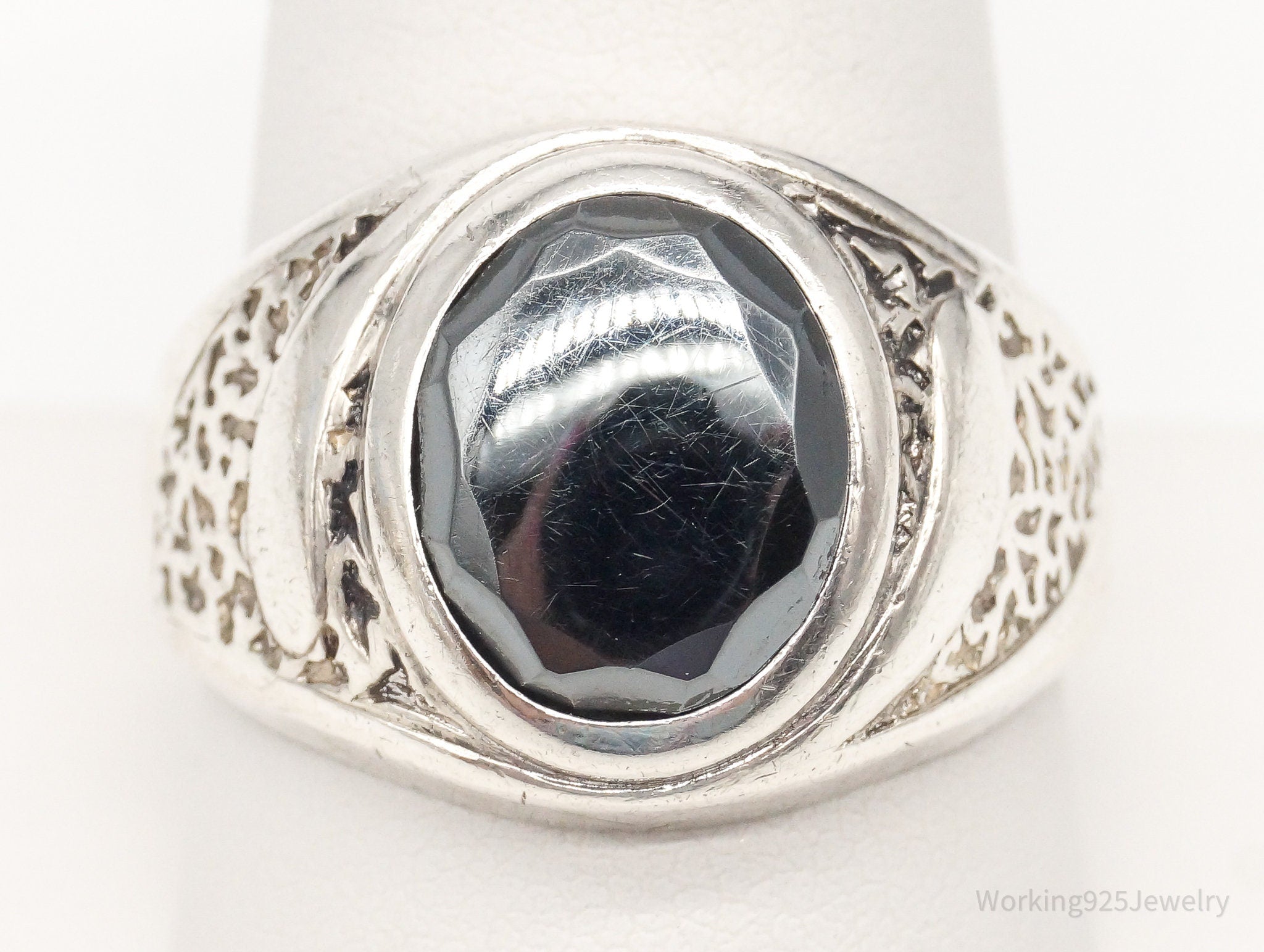 Antique Designer Clark & Coombs Hematite Sterling Silver Ring - Size 10.75