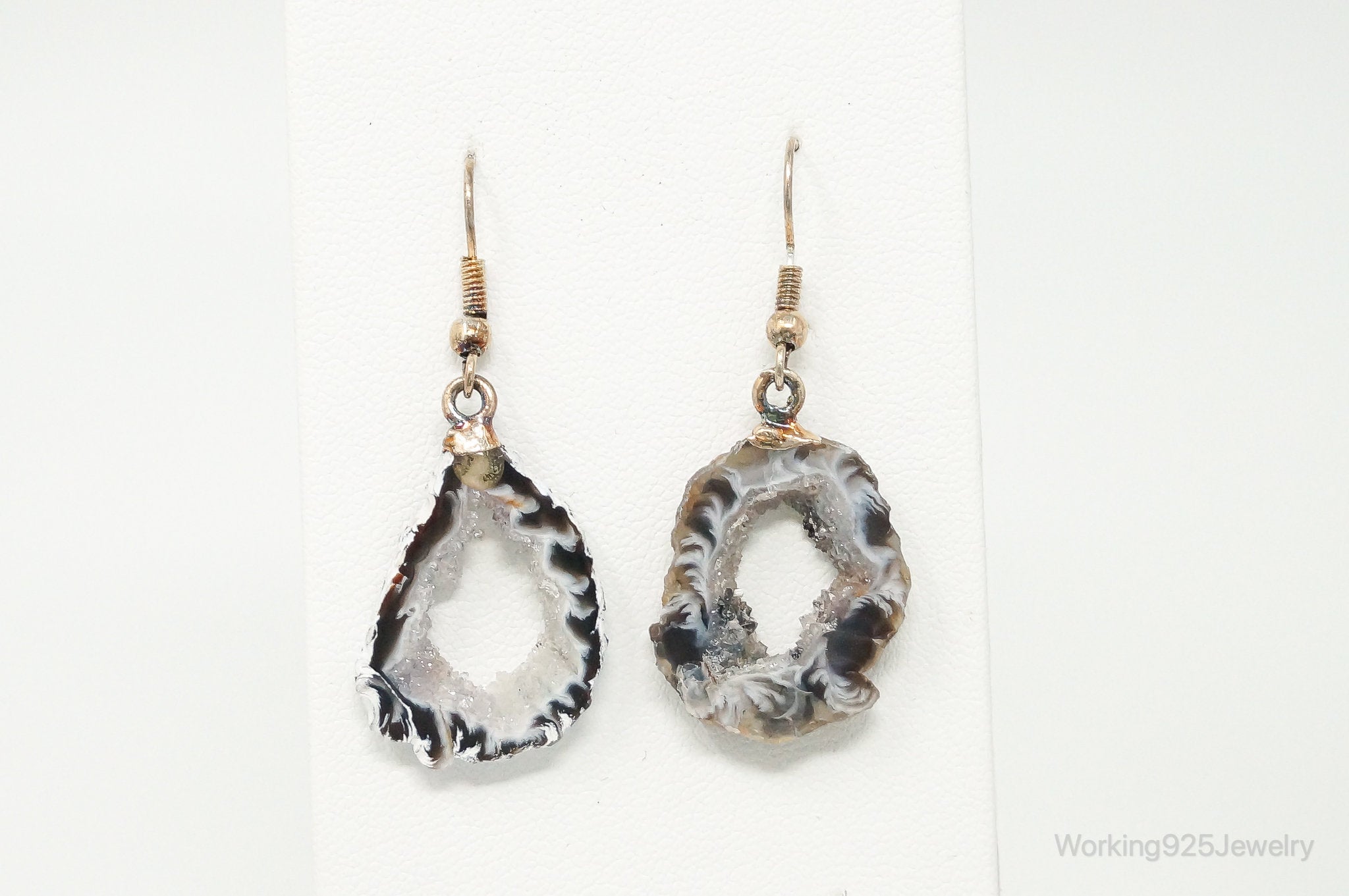 Natural Agate Geode Sterling Silver Earrings