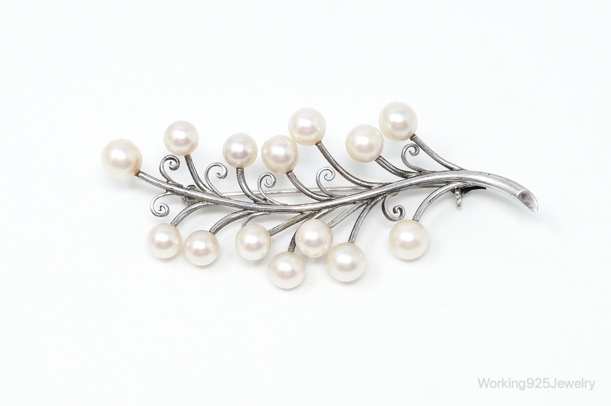 Antique K.T. Pearl Branch Sterling Silver Brooch Pin