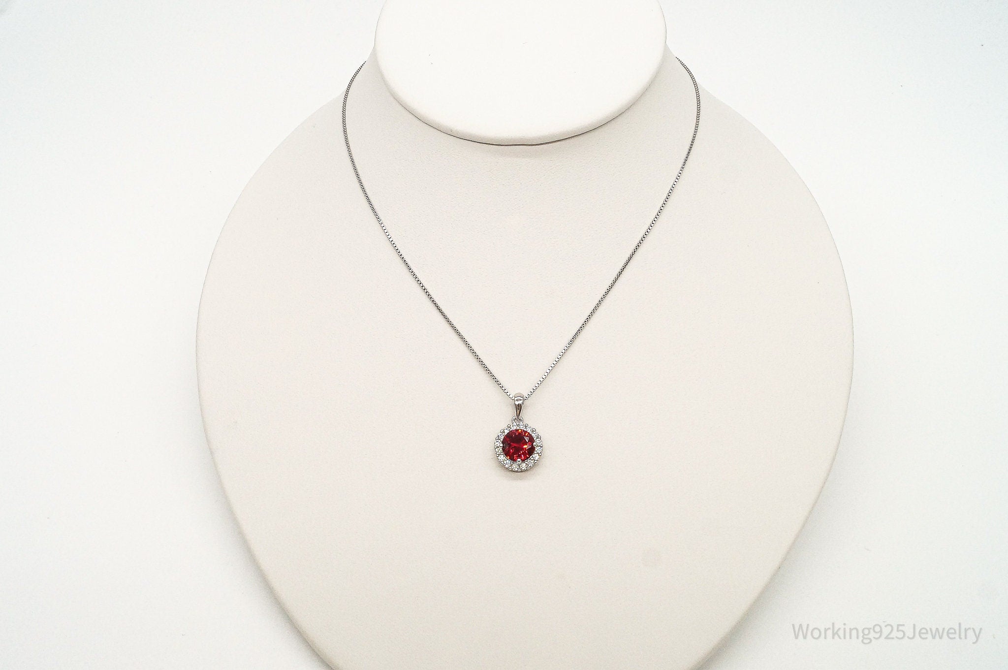 Red & White Cubic Zirconia Sterling Silver Necklace