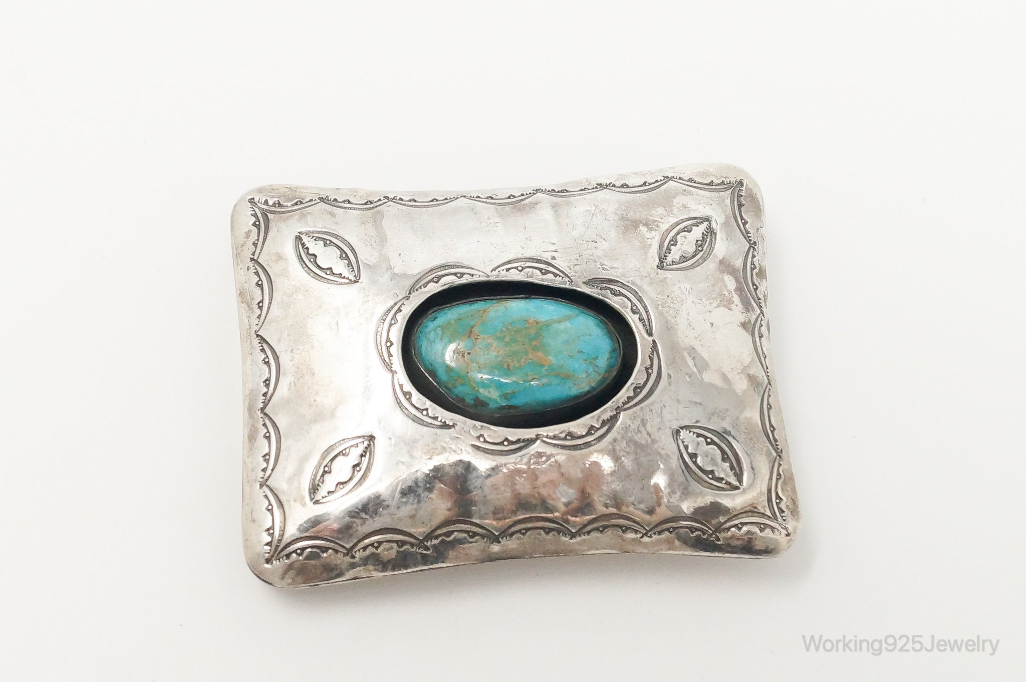 RARE Vintage Native American Chris Beyuka Turquoise Sterling Silver Belt Buckle