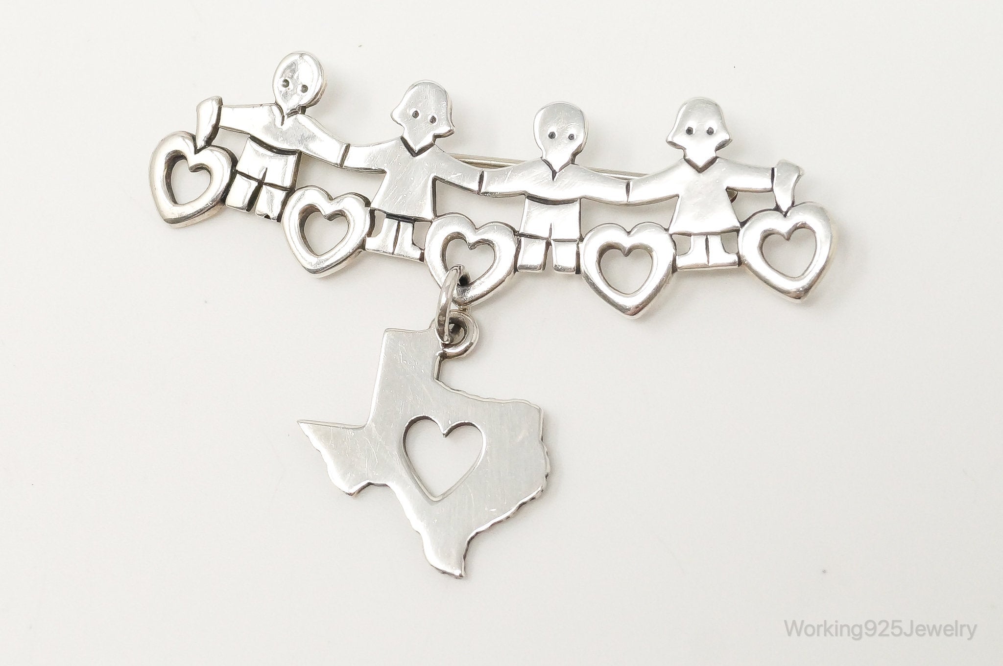 Designer James Avery Children Sterling Silver Brooch Pin & Texas Charm